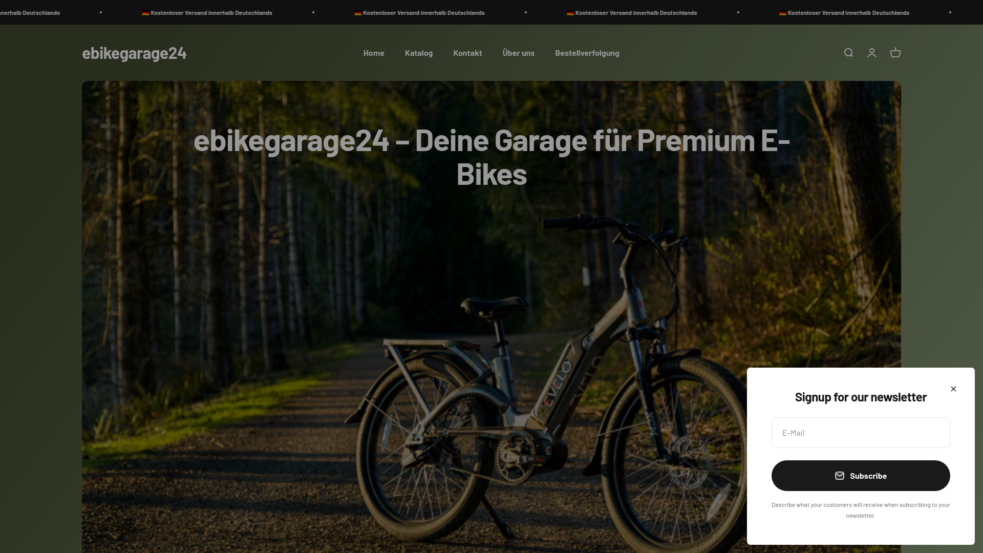 website screenshot of https://ebikegarage24.shop/