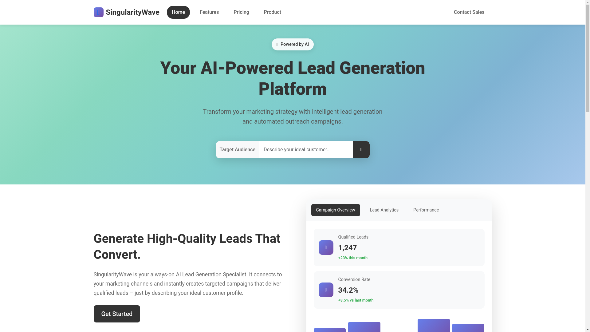 website screenshot of https://singularitywave.com/