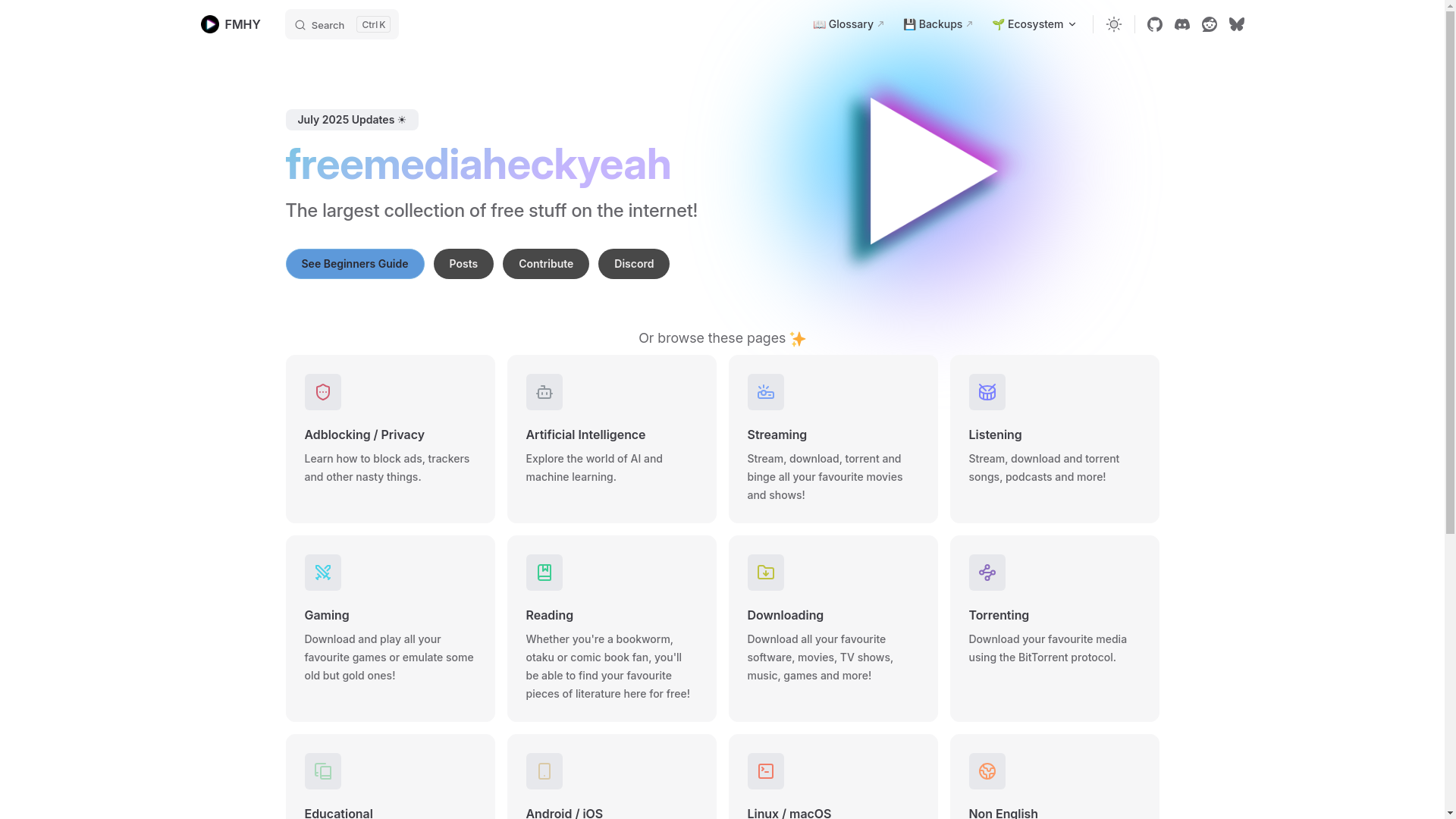 website screenshot of https://fmhy.net/