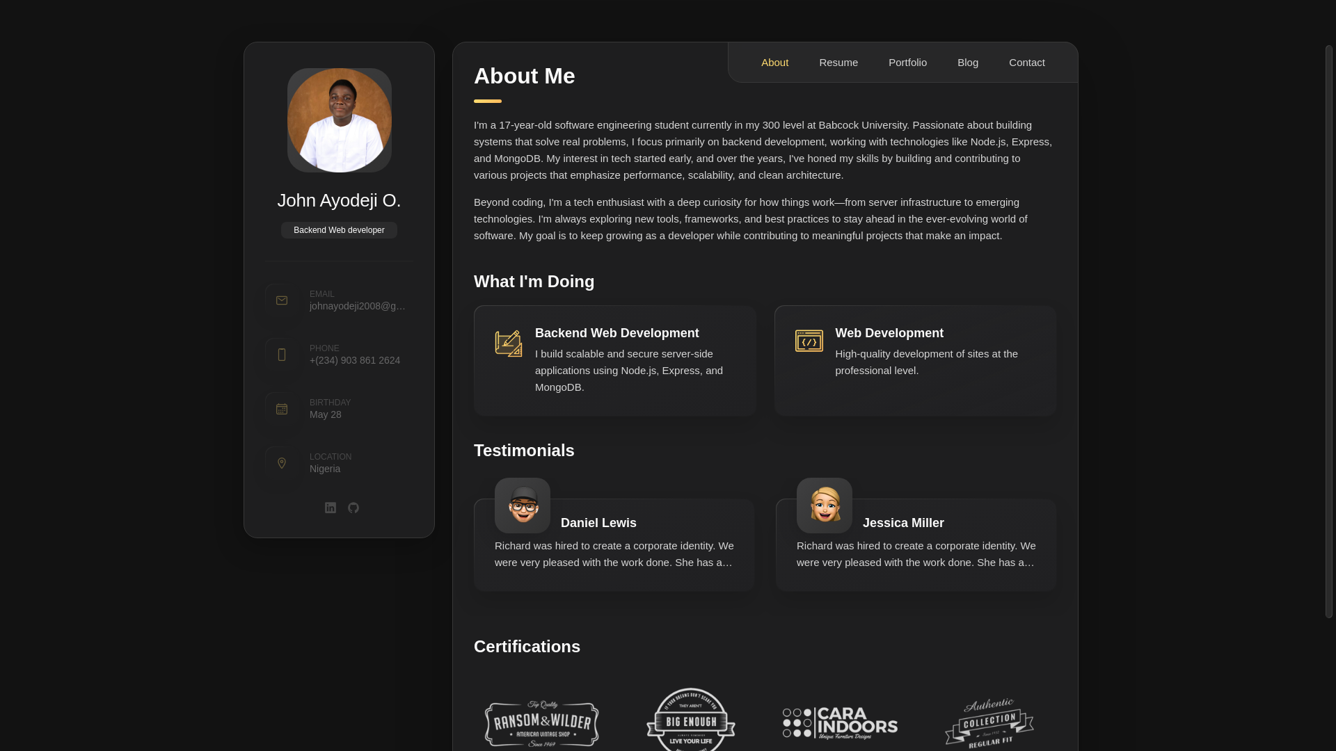 website screenshot of https://johnayodeji.dev/