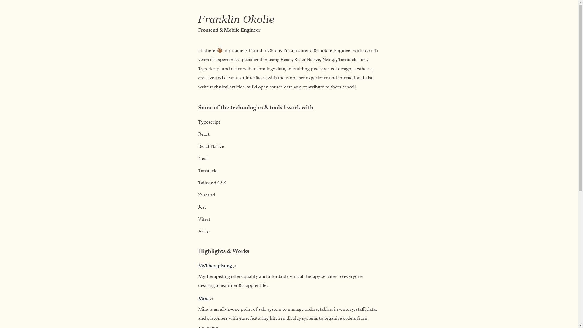 website screenshot of https://franklinokolie.com/