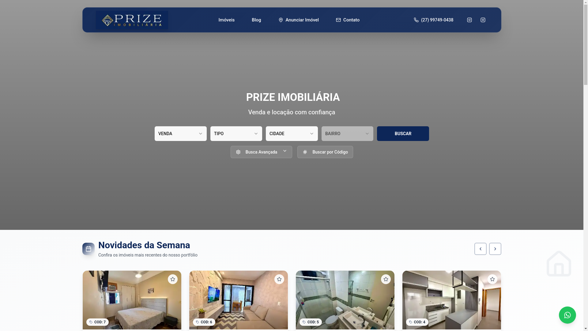 website screenshot of https://prizeimobiliaria.com.br/