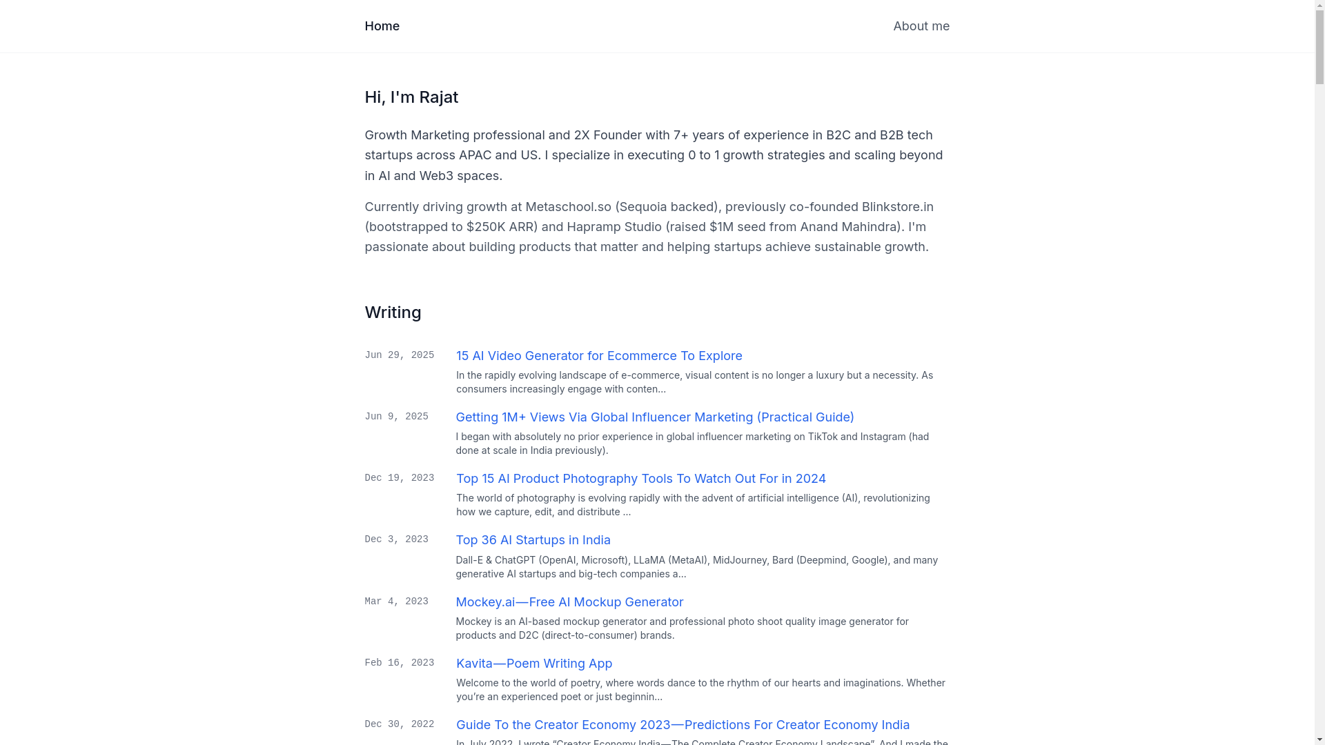 website screenshot of https://rajatdangi.me/