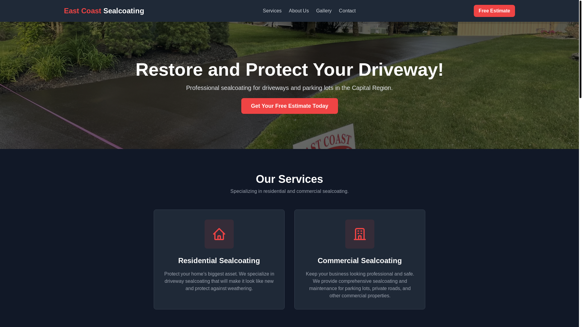 website screenshot of https://eastcoastsealcoating-website.pages.dev/