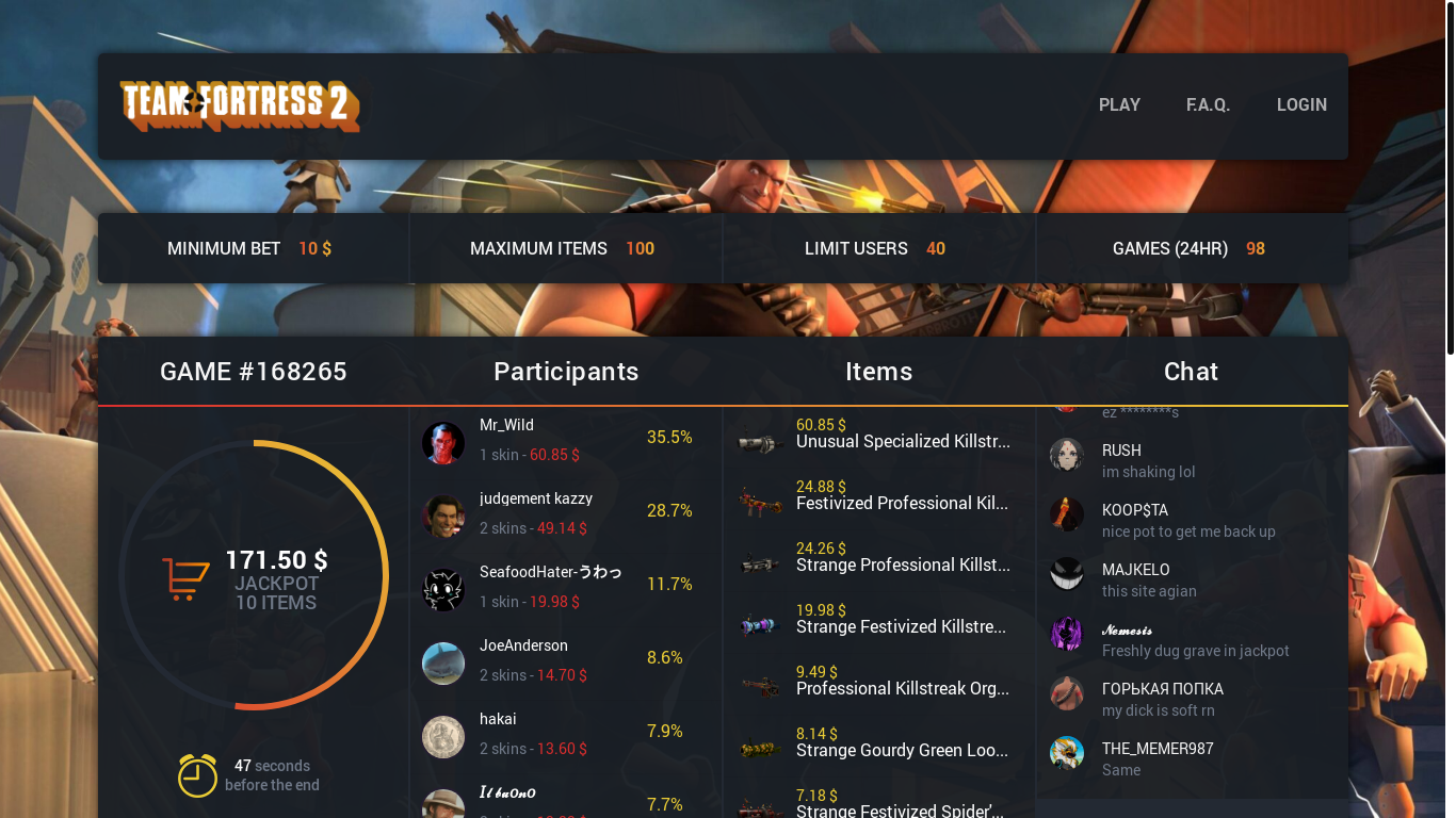 website screenshot of https://tf2magnificence.com/