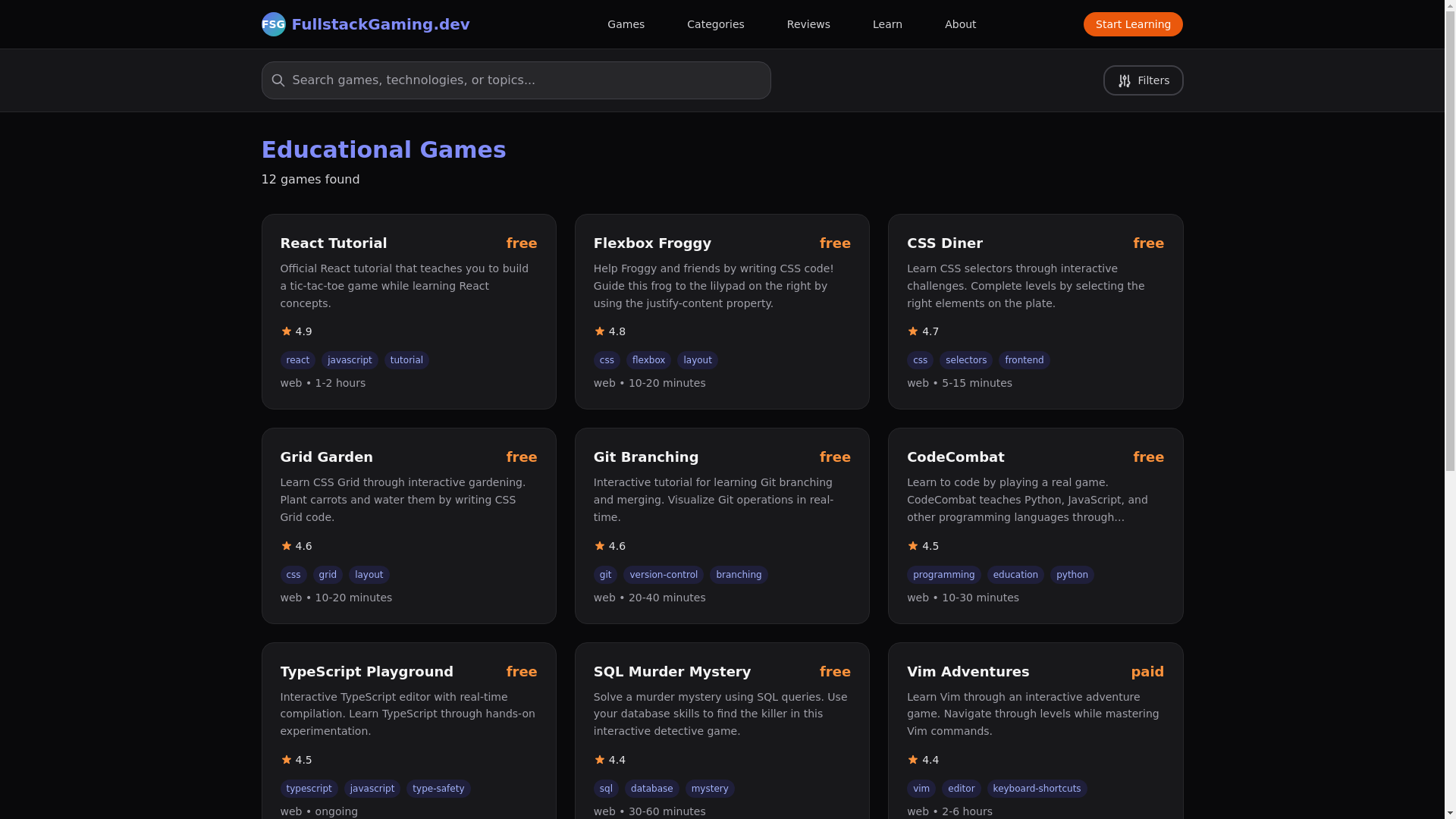 website screenshot of https://full-stack-gaming.pages.dev/