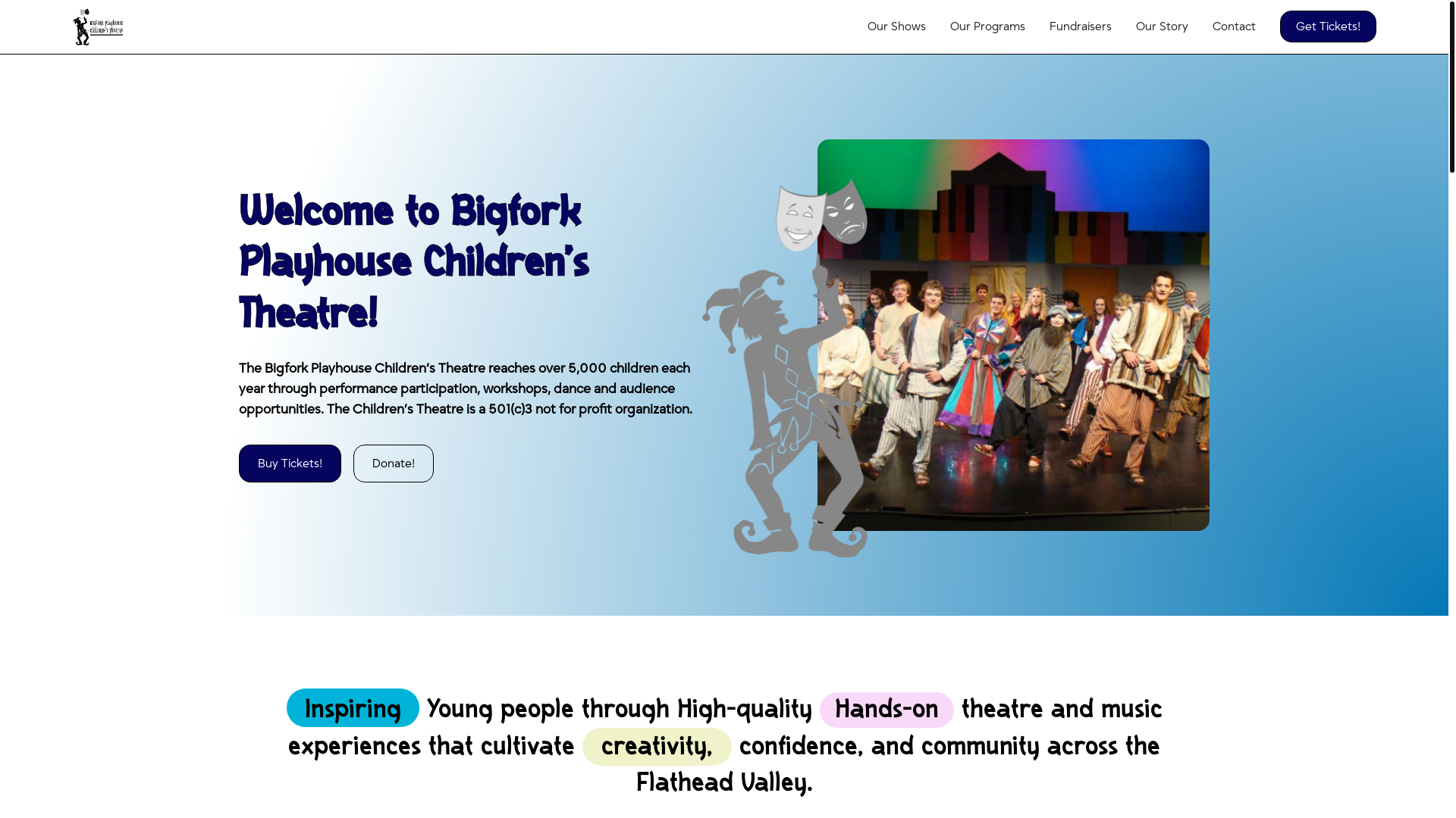 website screenshot of https://bigforkchildrenstheatre.org/