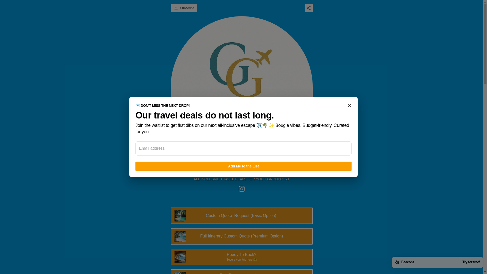 website screenshot of https://groupchatgetaways.com/