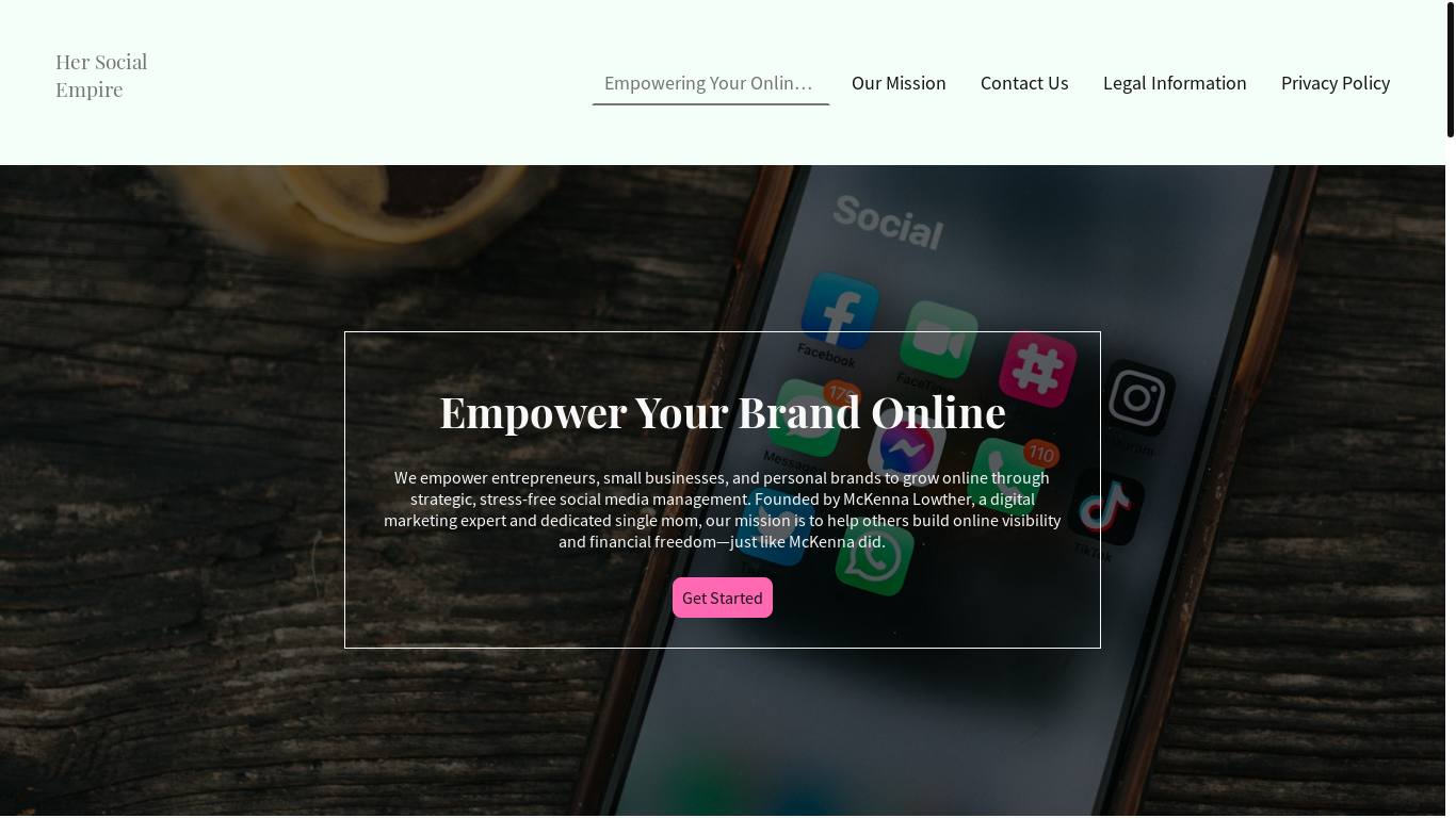 website screenshot of https://hersocialempire.org/