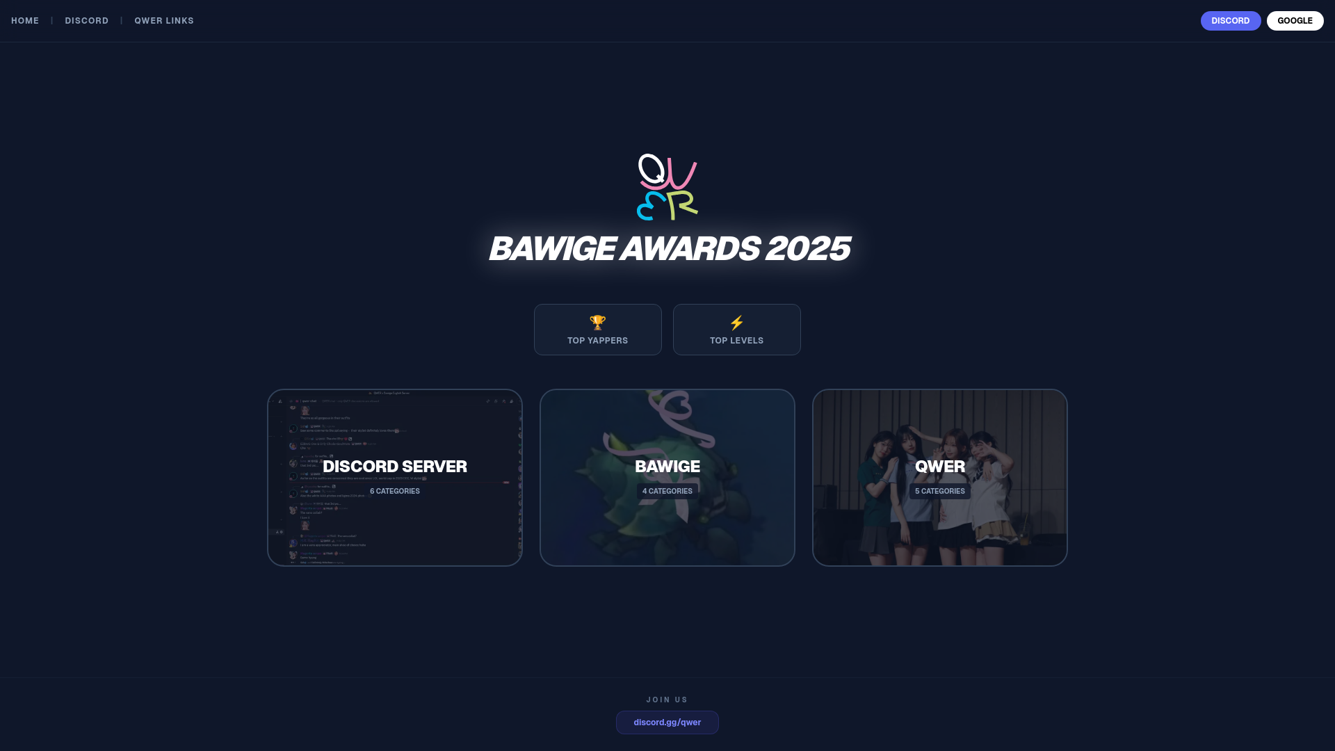 website screenshot of https://bawigeawards.com/