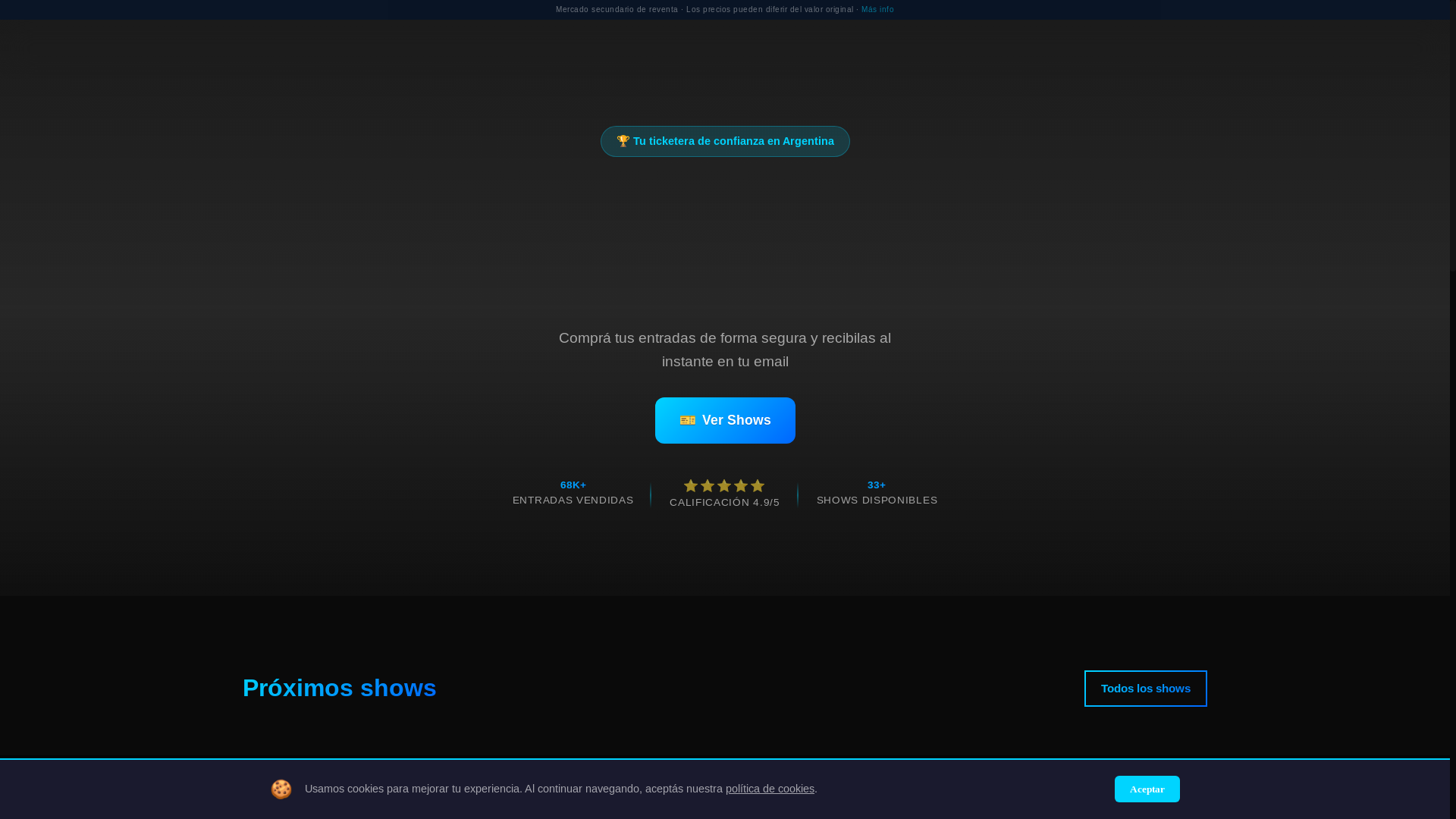 website screenshot of https://ticketshows.com.ar/