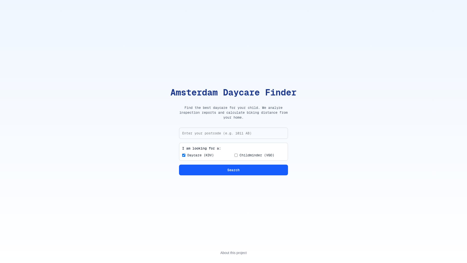 website screenshot of https://daycarefinder.nl/