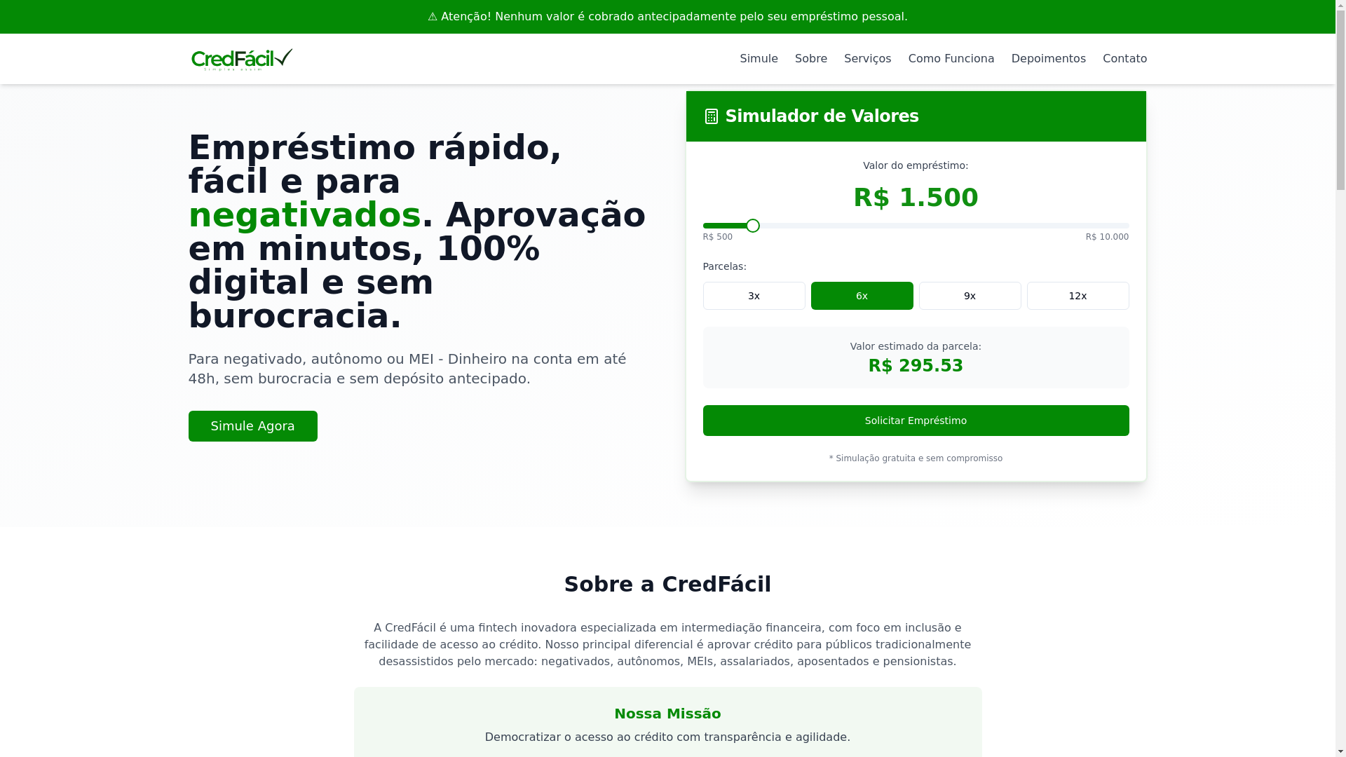 website screenshot of https://princecred.com.br/