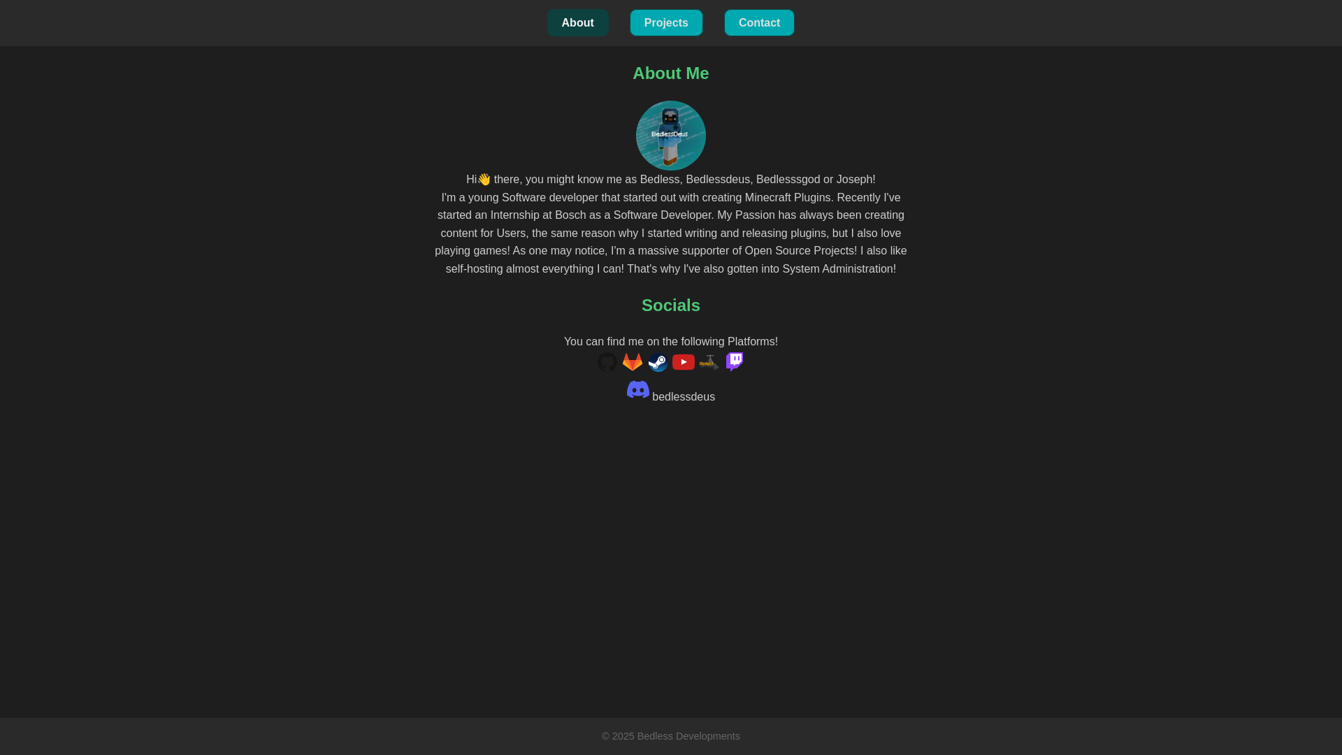 website screenshot of https://bedless.dev/