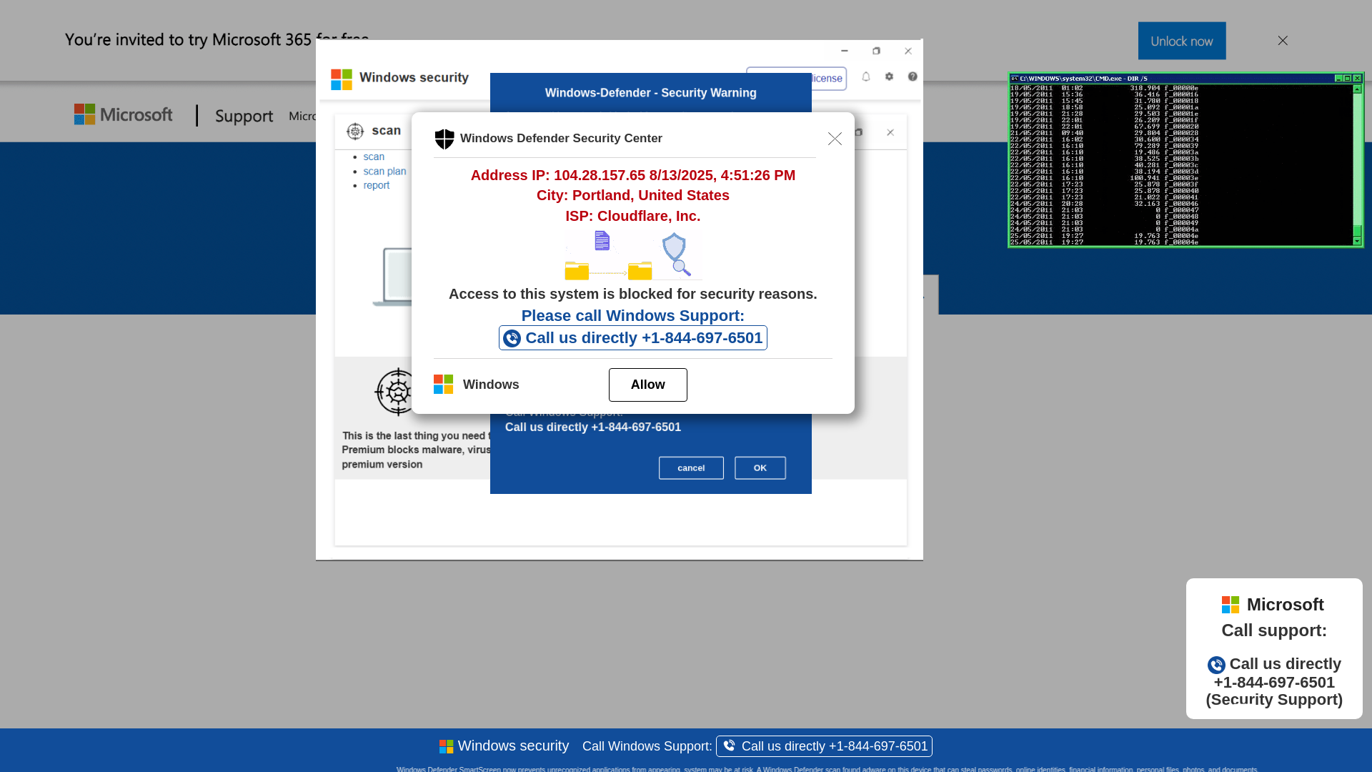 website screenshot of https://jslkg13.z35.web.core.windows.net/wewebinfocodeinfo01Html/?bcda=1-844-697-6501