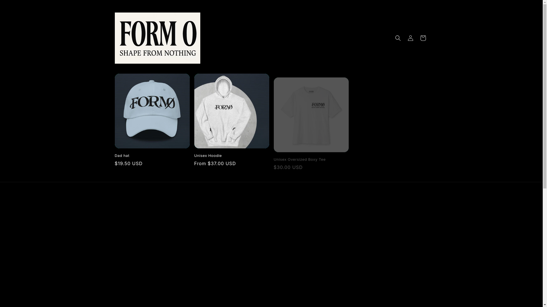 website screenshot of https://form0clothing.com/