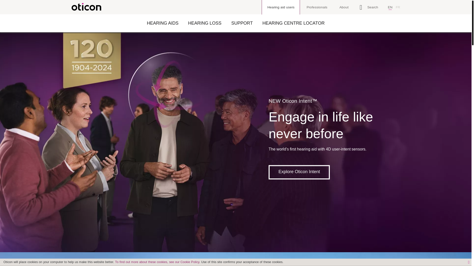 website screenshot of https://oticon.services/