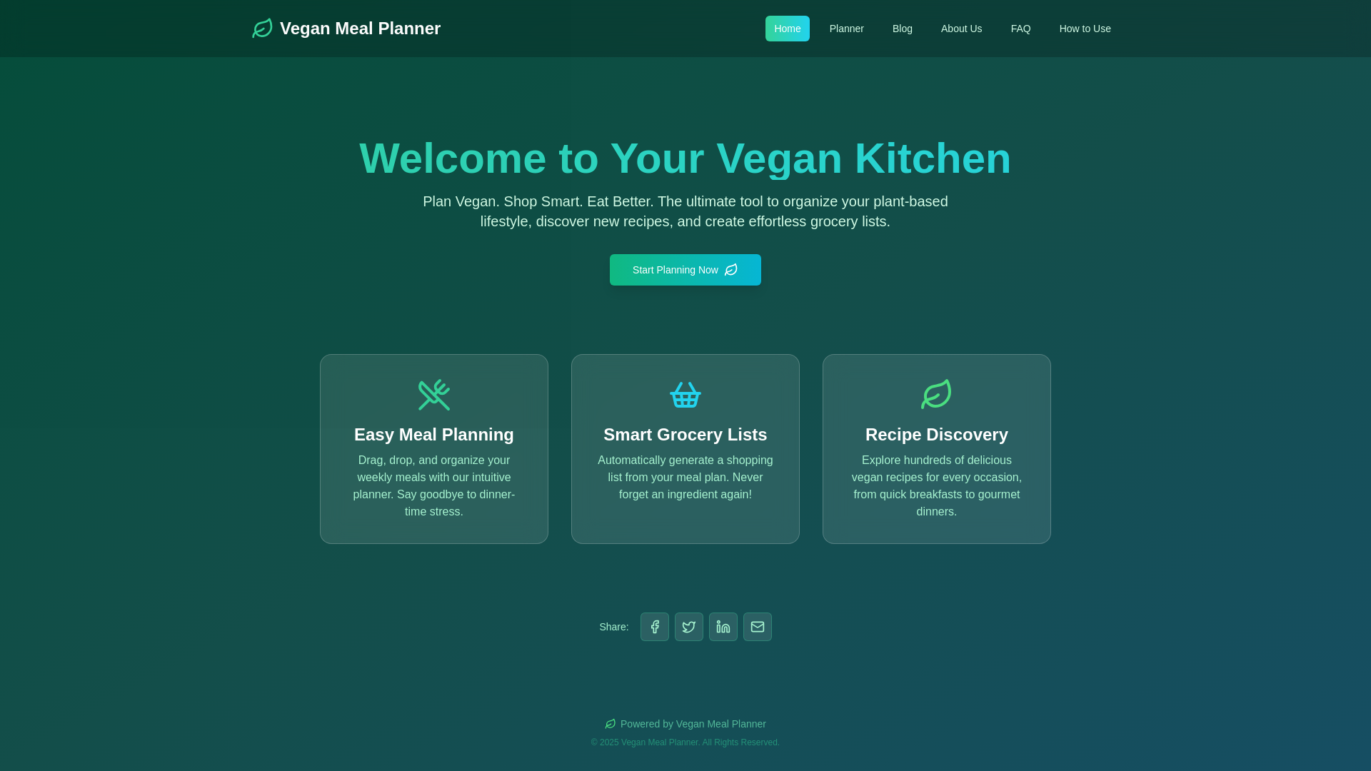 website screenshot of https://veganmealplanner.pro/