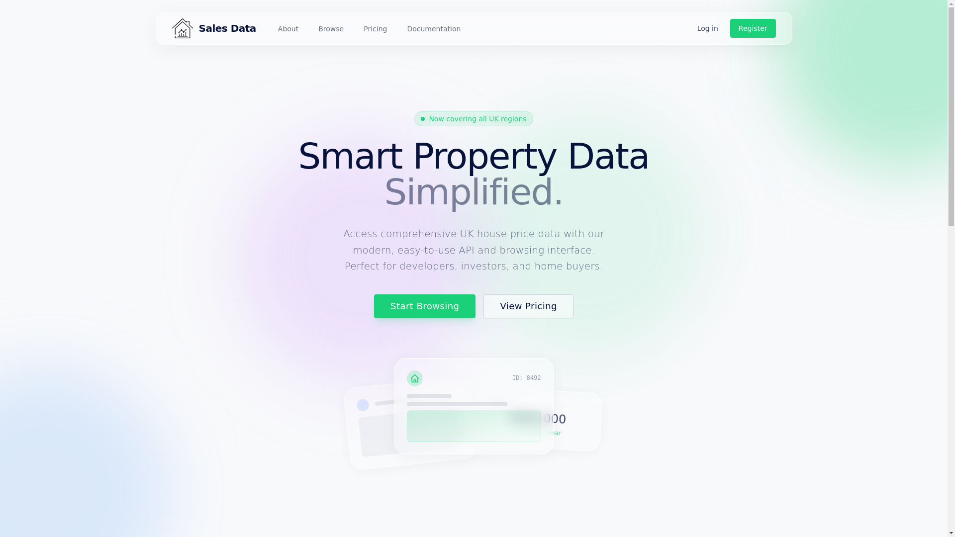 website screenshot of https://saledata.co.uk/