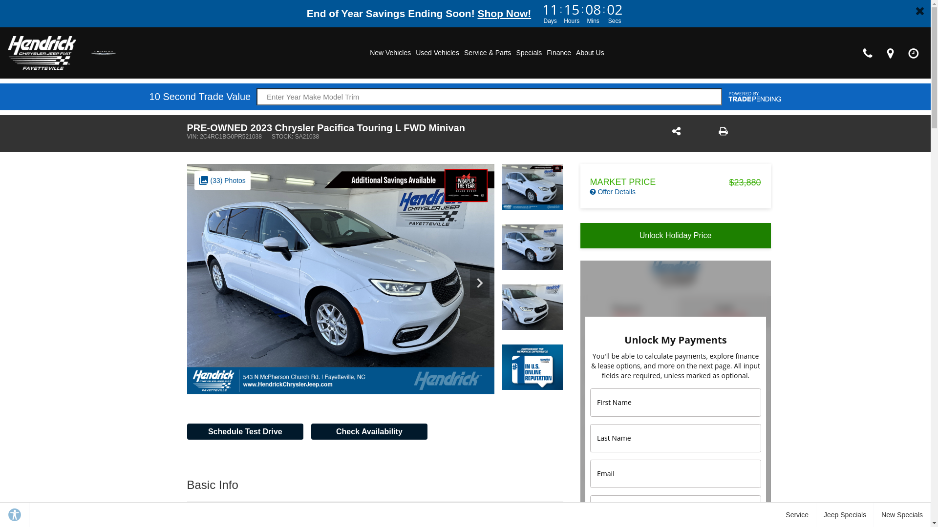 website screenshot of https://www.hendrickchryslerjeep.com/inventory/2C4RC1BG0PR521038/