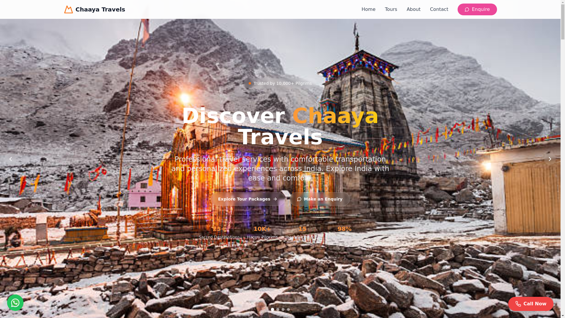 website screenshot of https://chaayatravels.com/