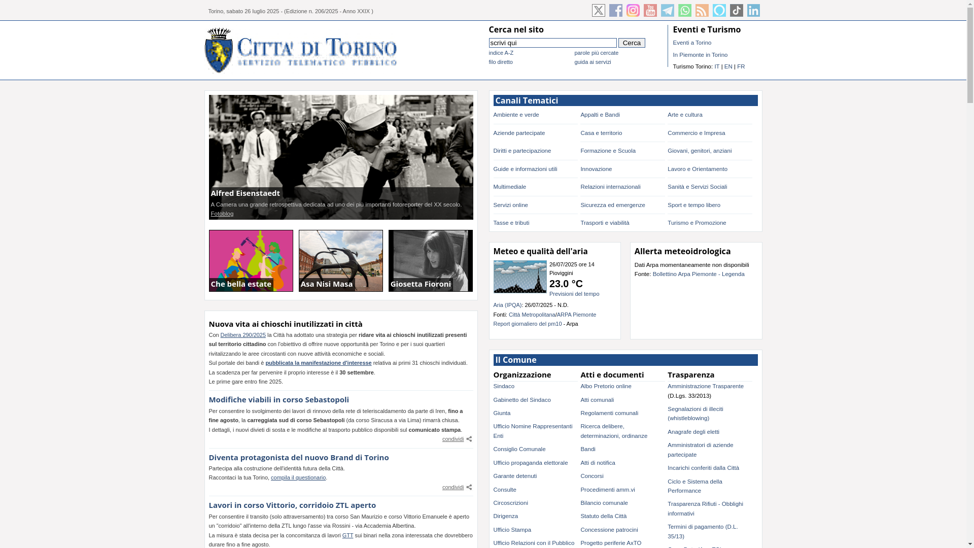 website screenshot of https://www.comune.torino.it/