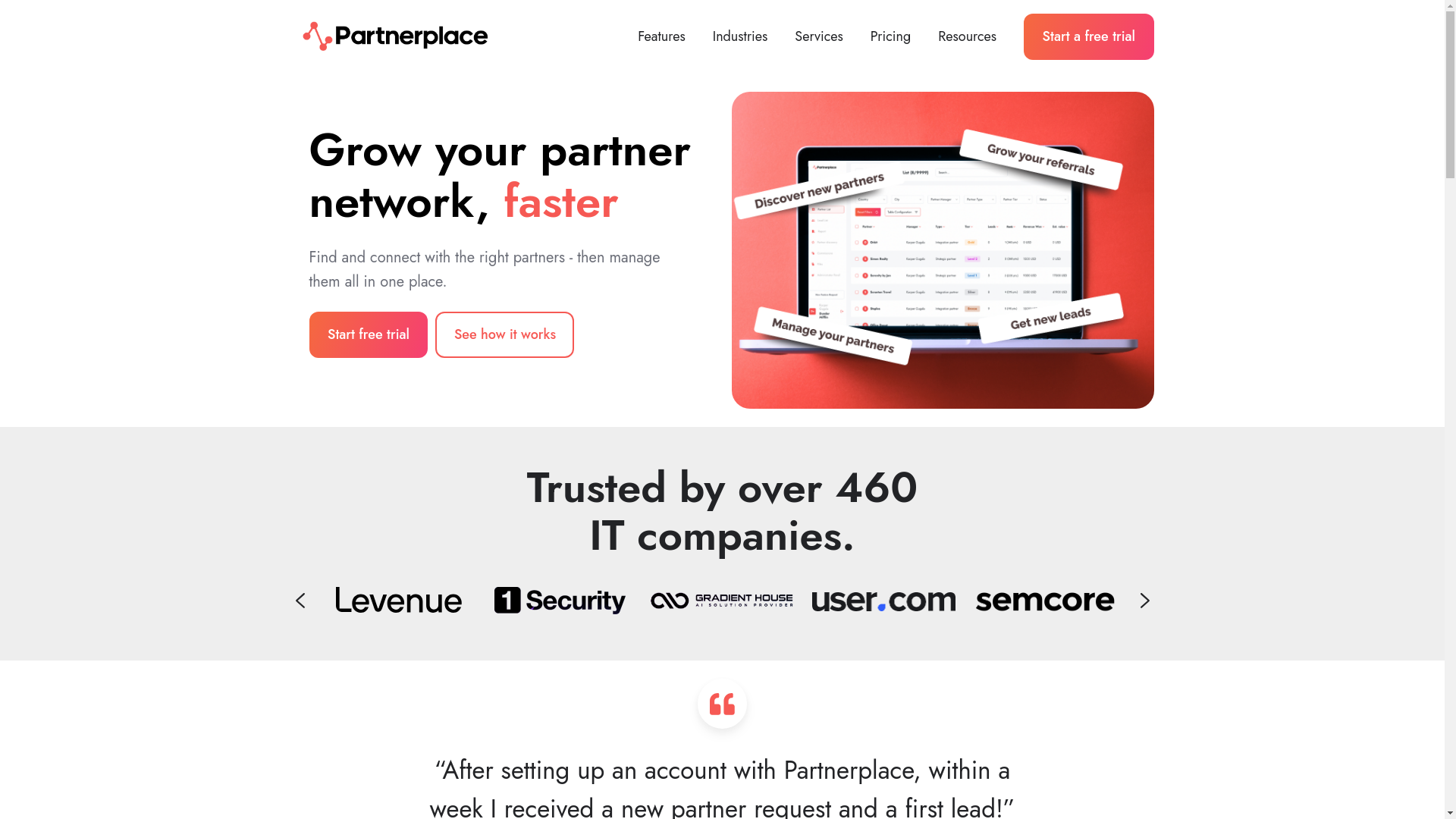 website screenshot of https://partnerplace.live/