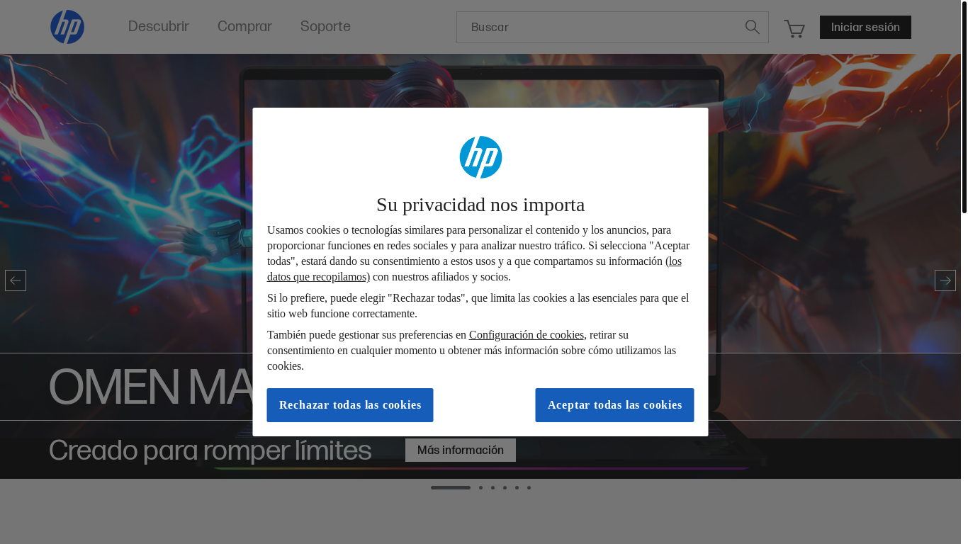 website screenshot of https://hp.com/