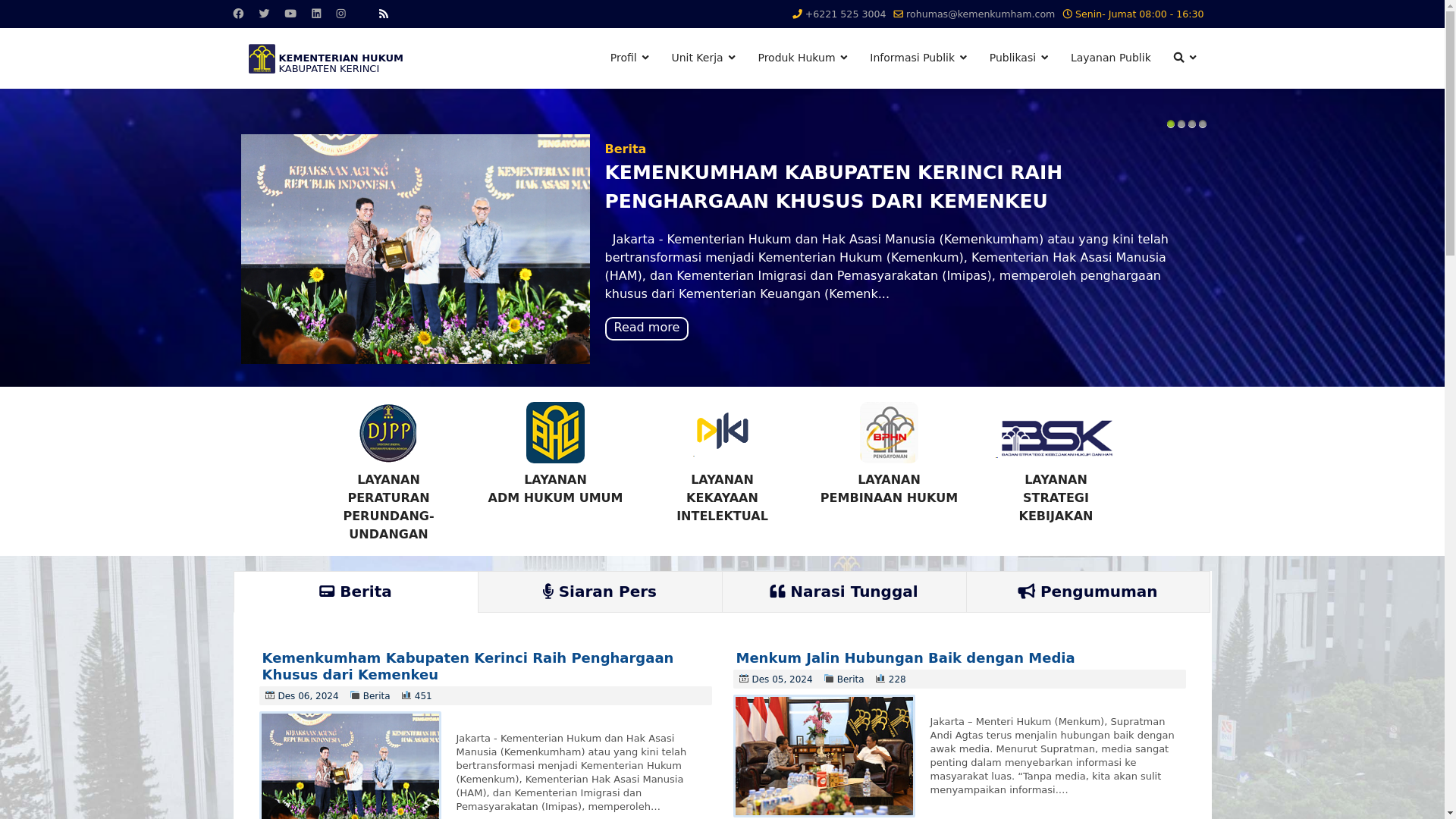 website screenshot of https://kemenkumhamkerinci.org/