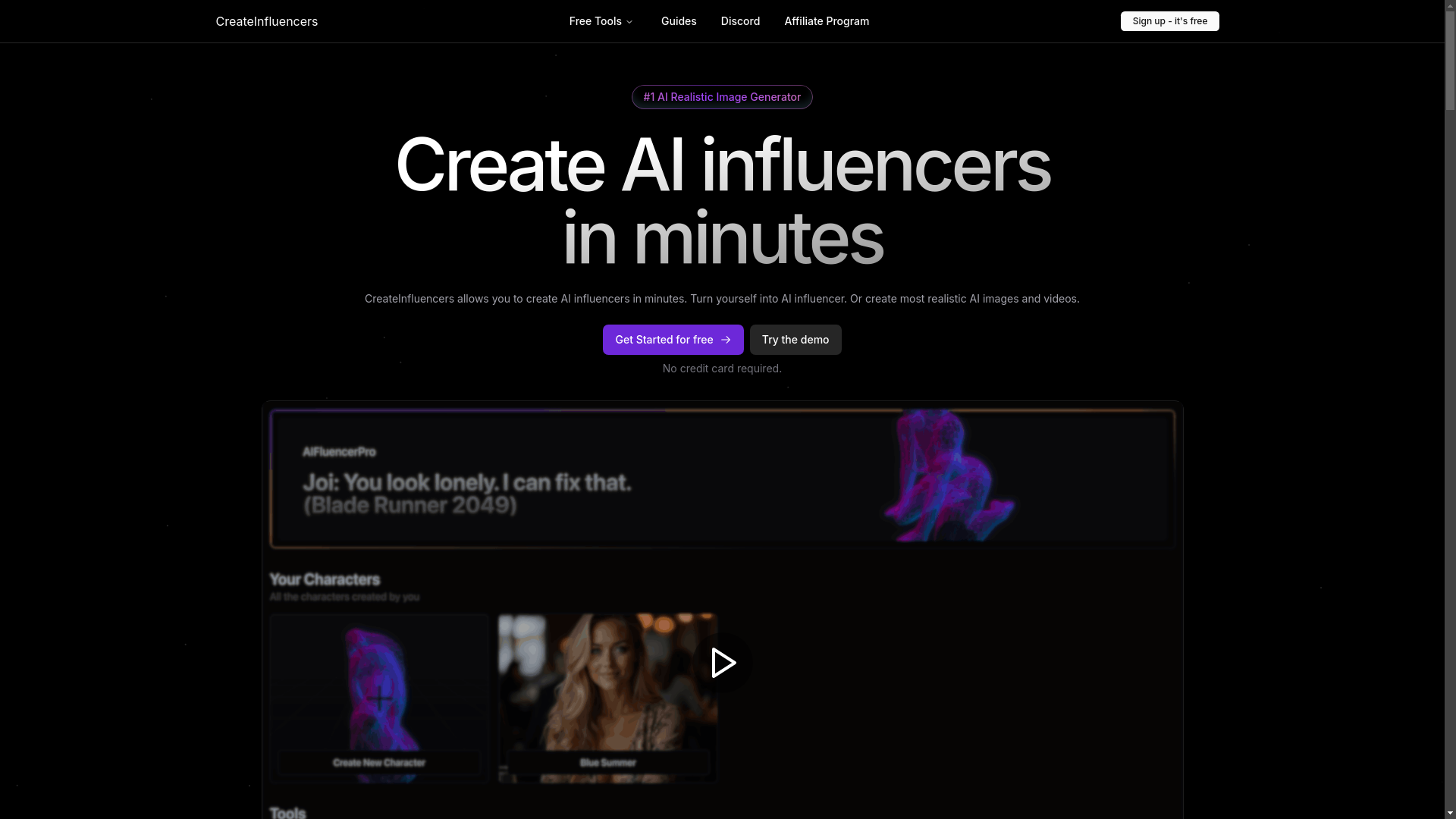 website screenshot of https://influencer-landing-av2.pages.dev/