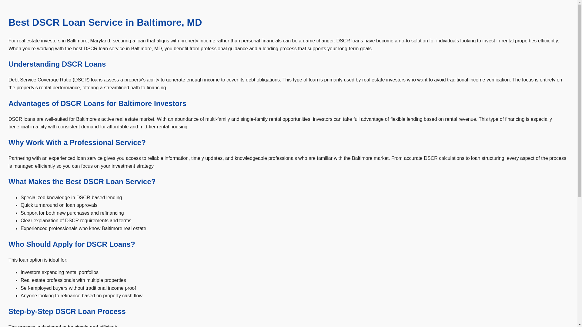 website screenshot of https://best-dscr-loan-baltimore.pages.dev/