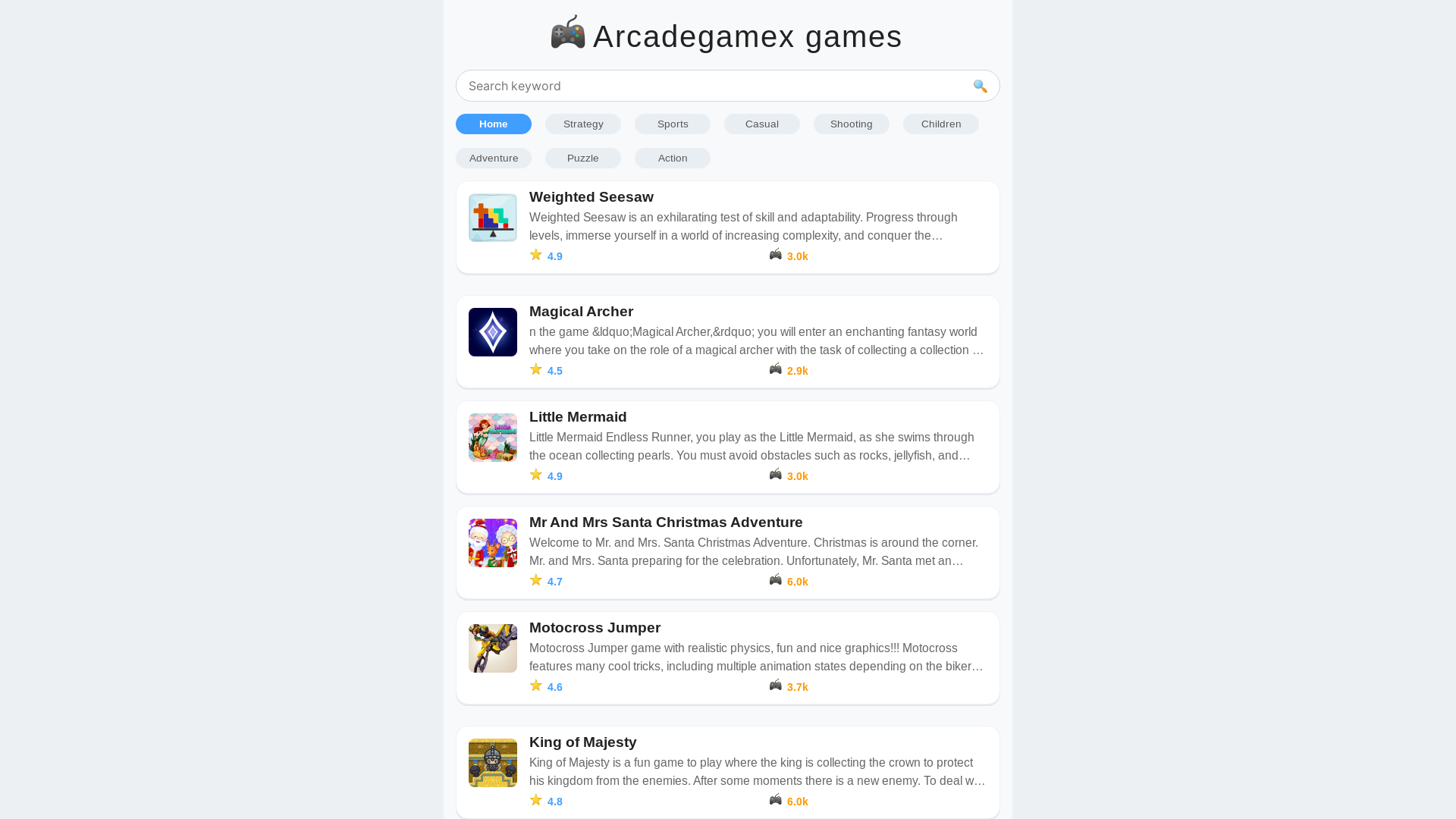 website screenshot of https://arcadegamex.top/