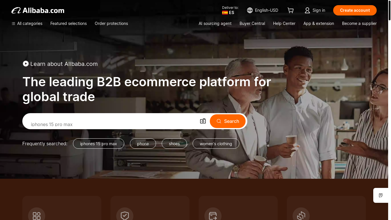 website screenshot of https://www.alibaba.com