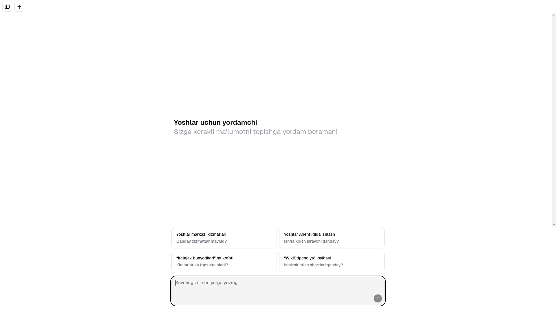 website screenshot of https://yoshlar-yordamchisi.com/