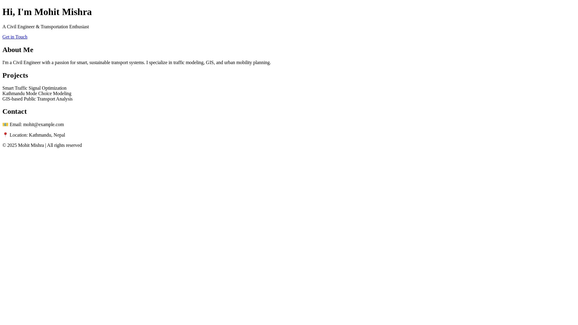 website screenshot of https://mohitmishra.com.np/