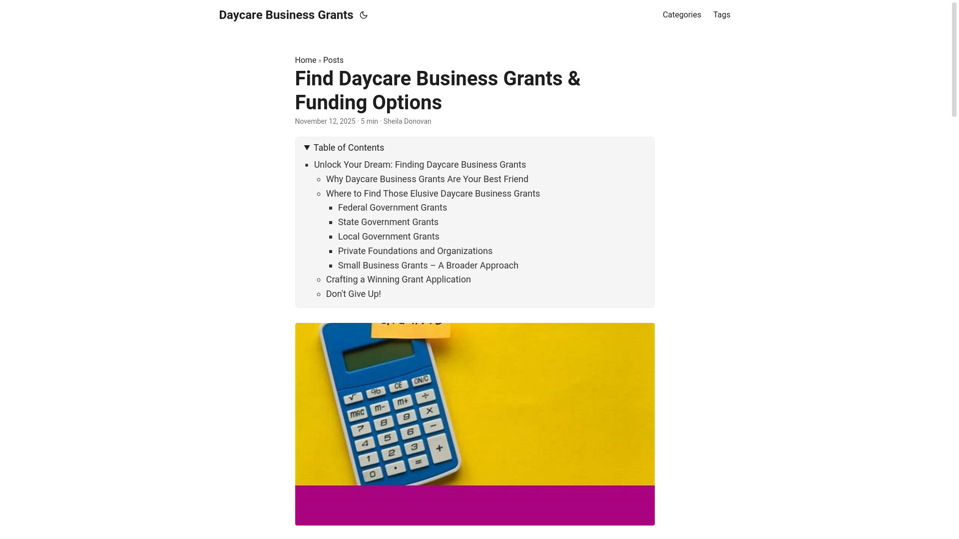 website screenshot of https://daycare-business-grants.pages.dev/