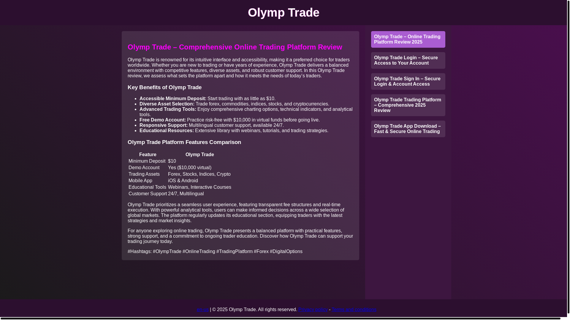 website screenshot of https://web-olymptrade.org/