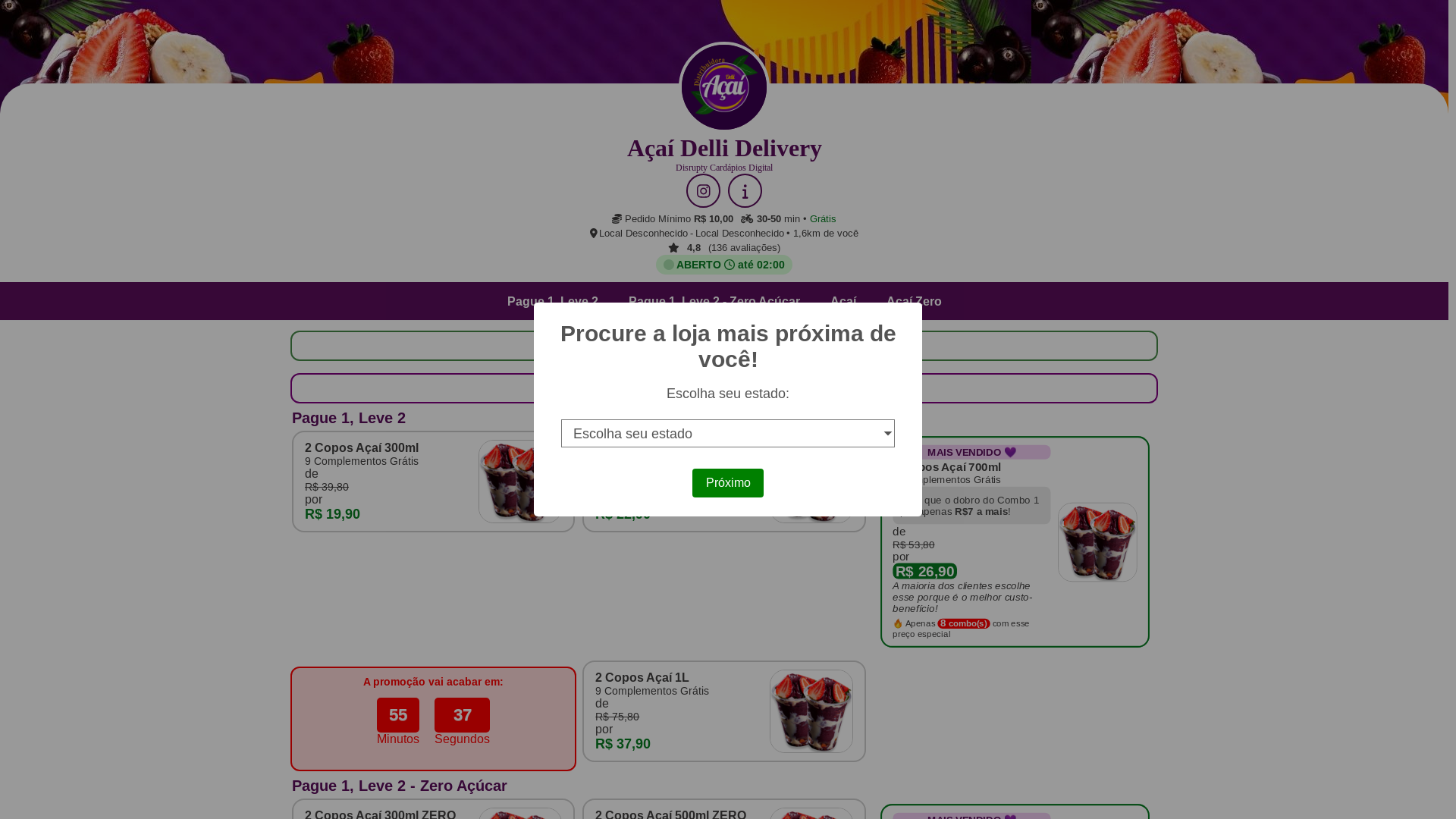 website screenshot of https://acaidellidelivery.top/