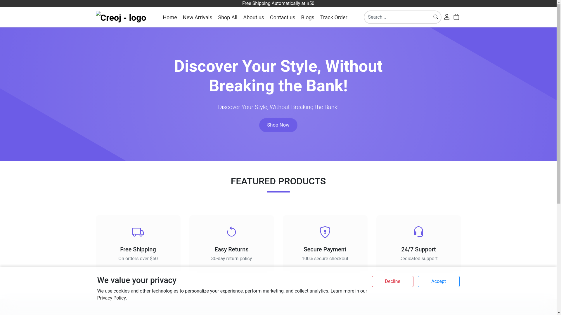 website screenshot of https://creoj.shop/