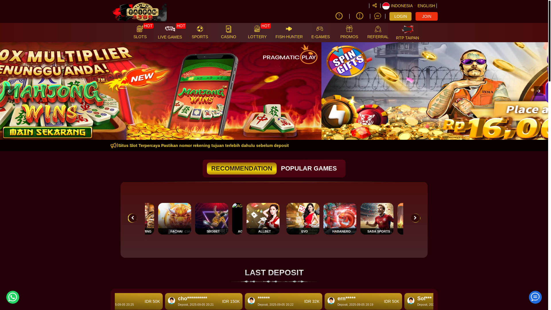 website screenshot of https://kliktaipan3388.bond/