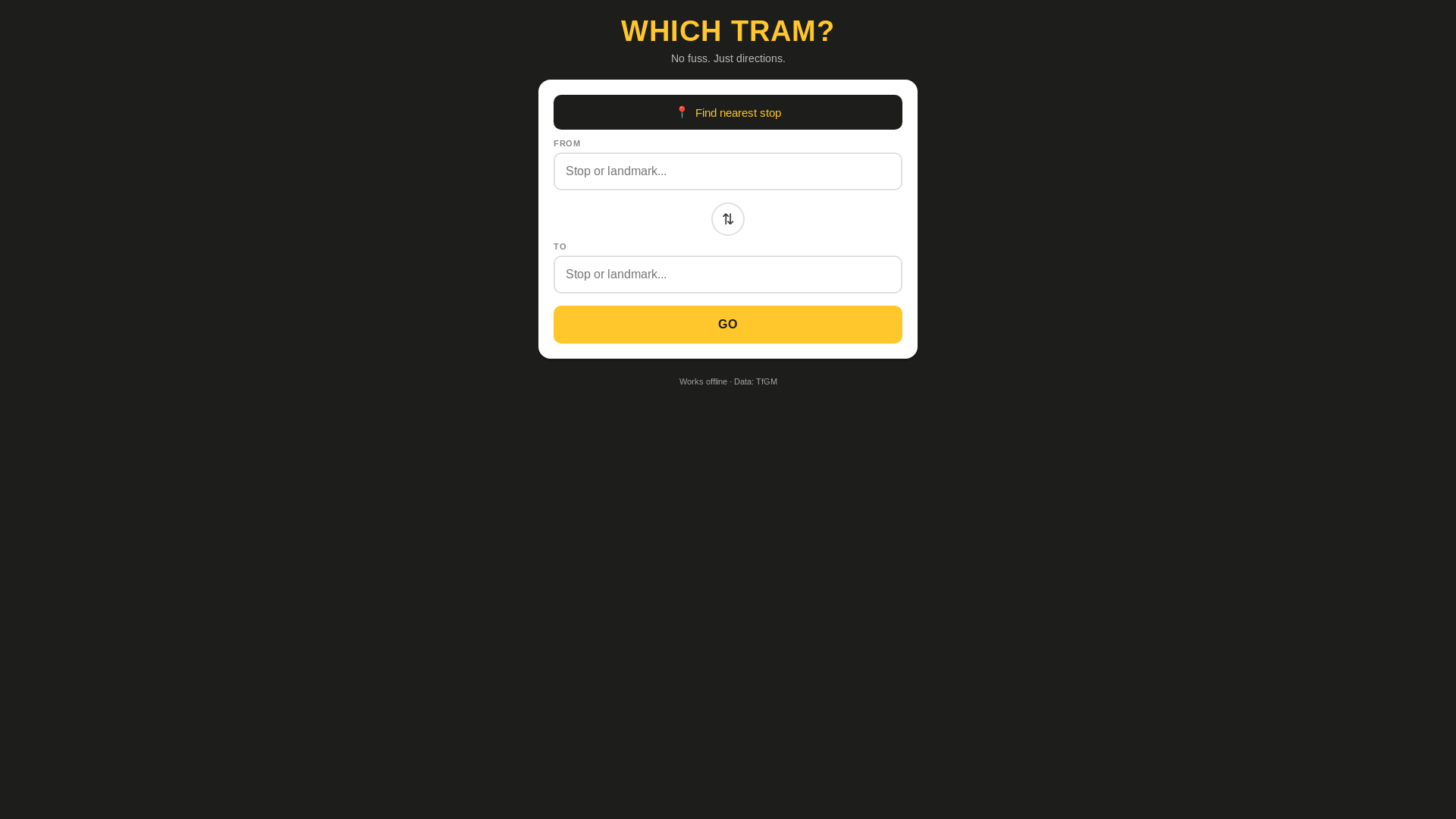 website screenshot of https://whichtram.pages.dev/