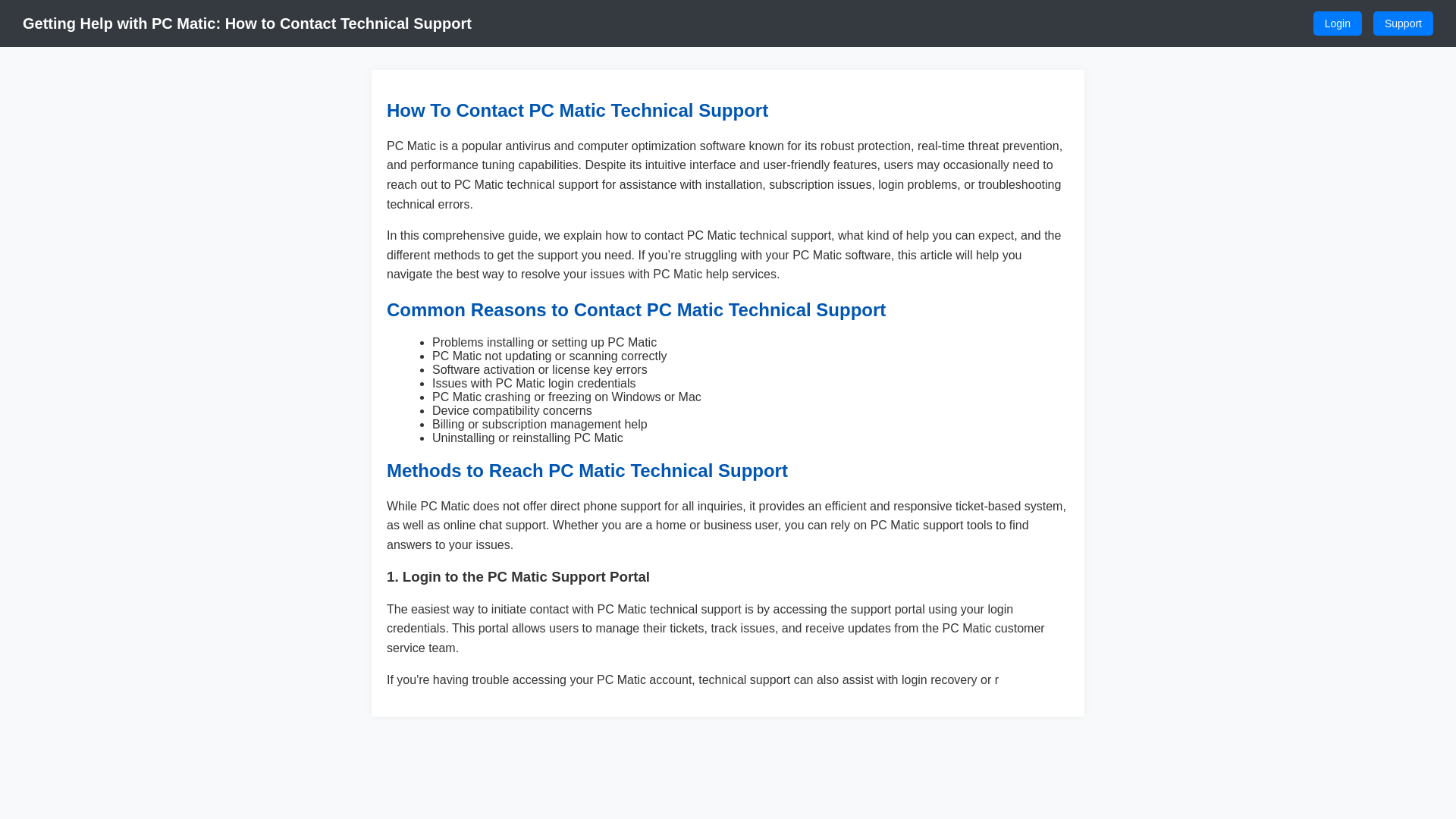 website screenshot of https://pcmatictechnicalsupport.pages.dev/