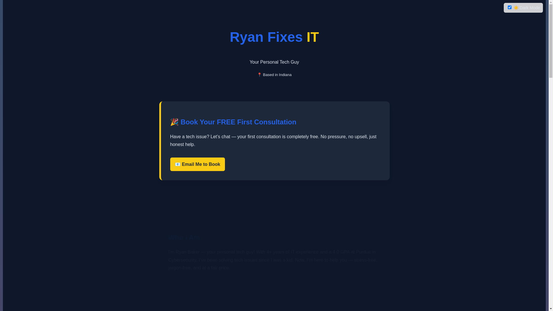 website screenshot of https://ryanfixesit.me/