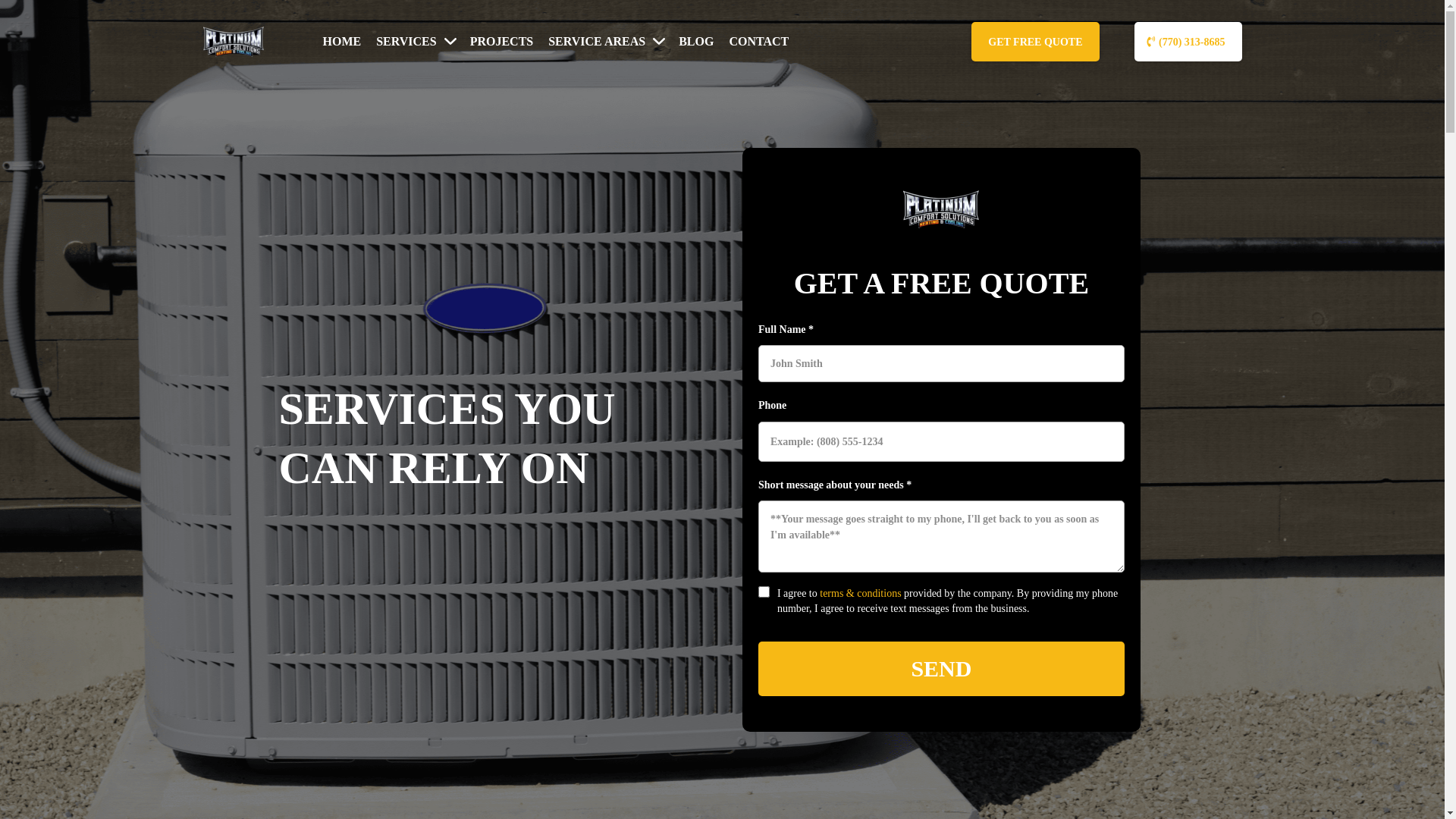 website screenshot of https://platinumcomfortsolutions.org/