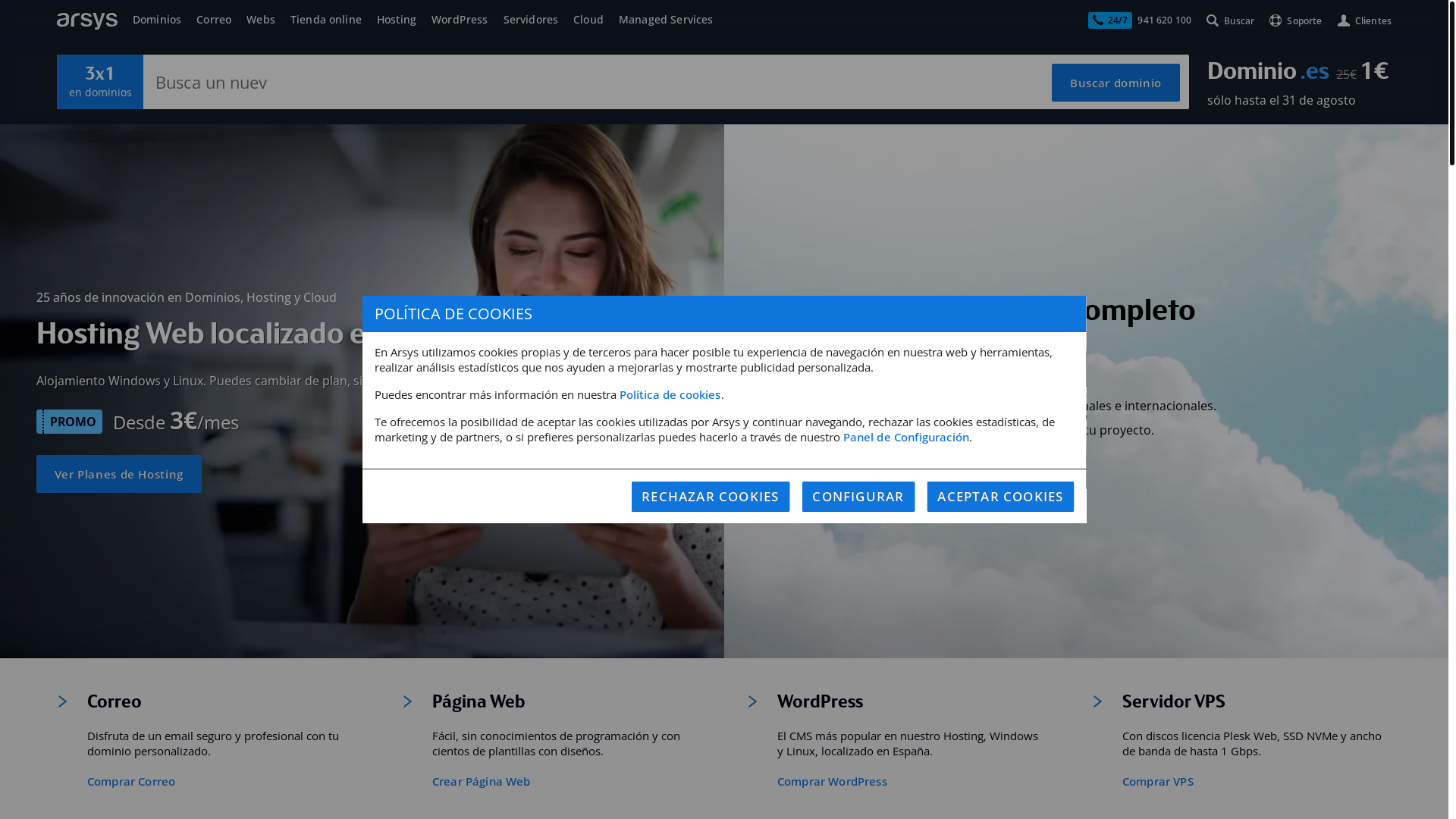 website screenshot of https://www.arsys.es/