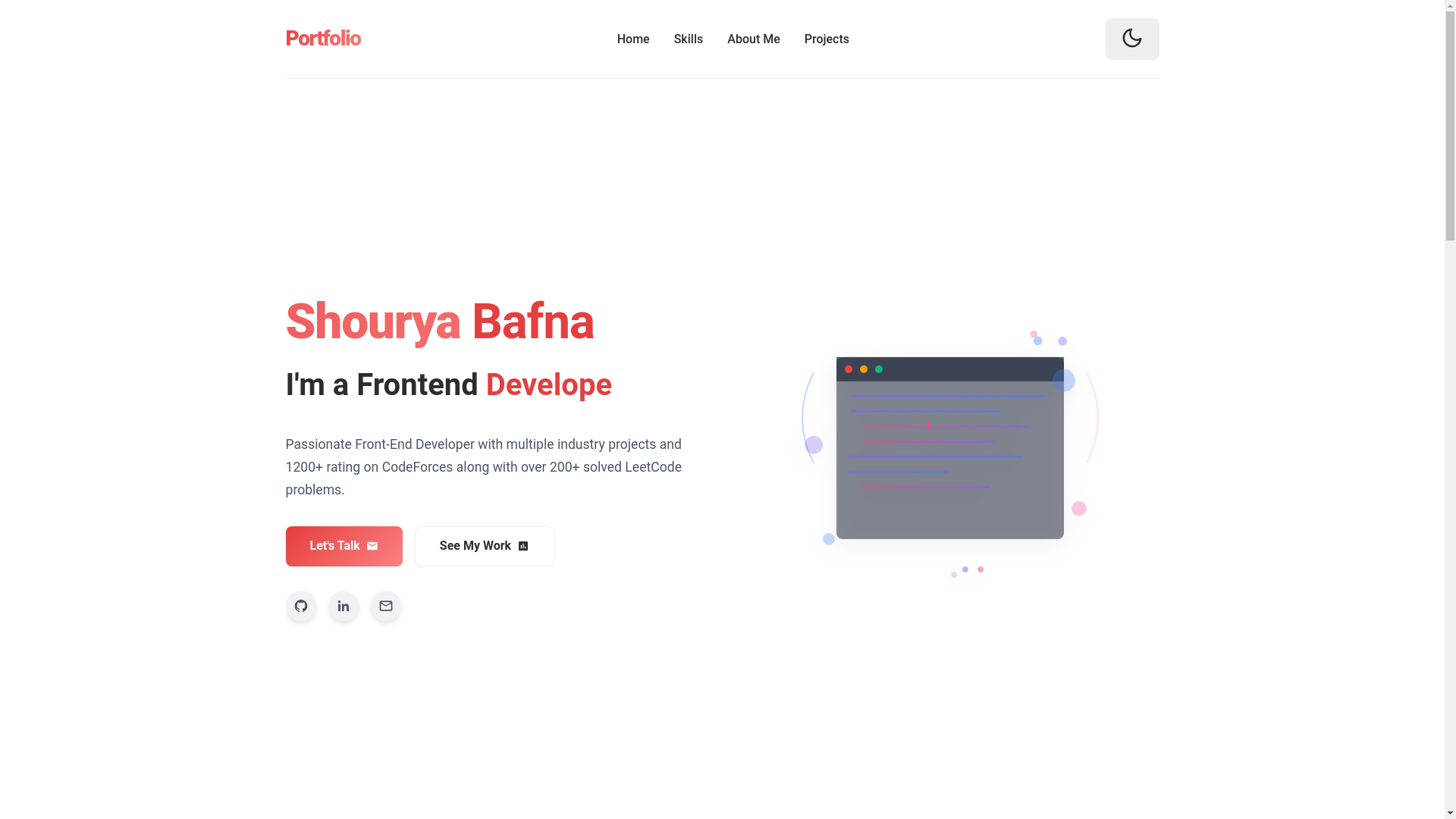 website screenshot of https://shouryabafna.dev/