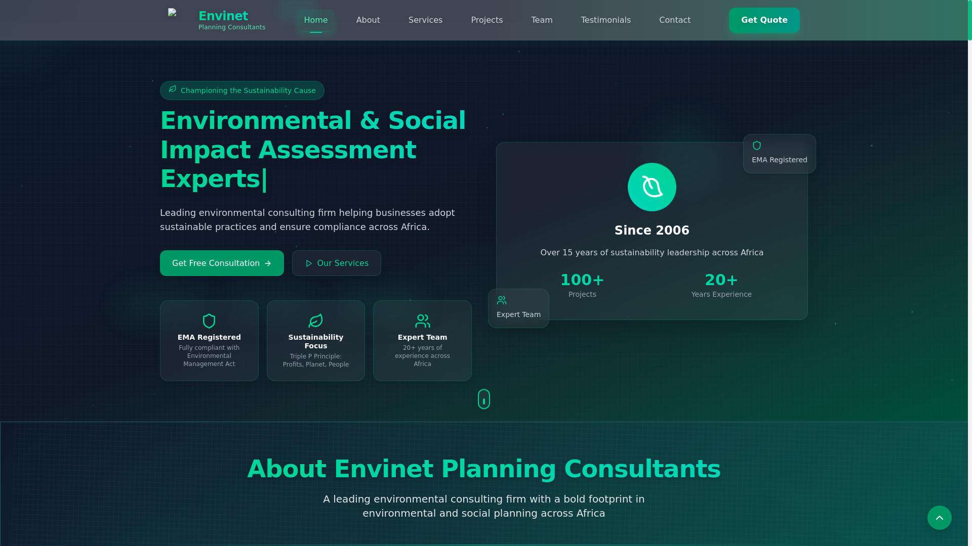 website screenshot of https://envinet.co.zw/