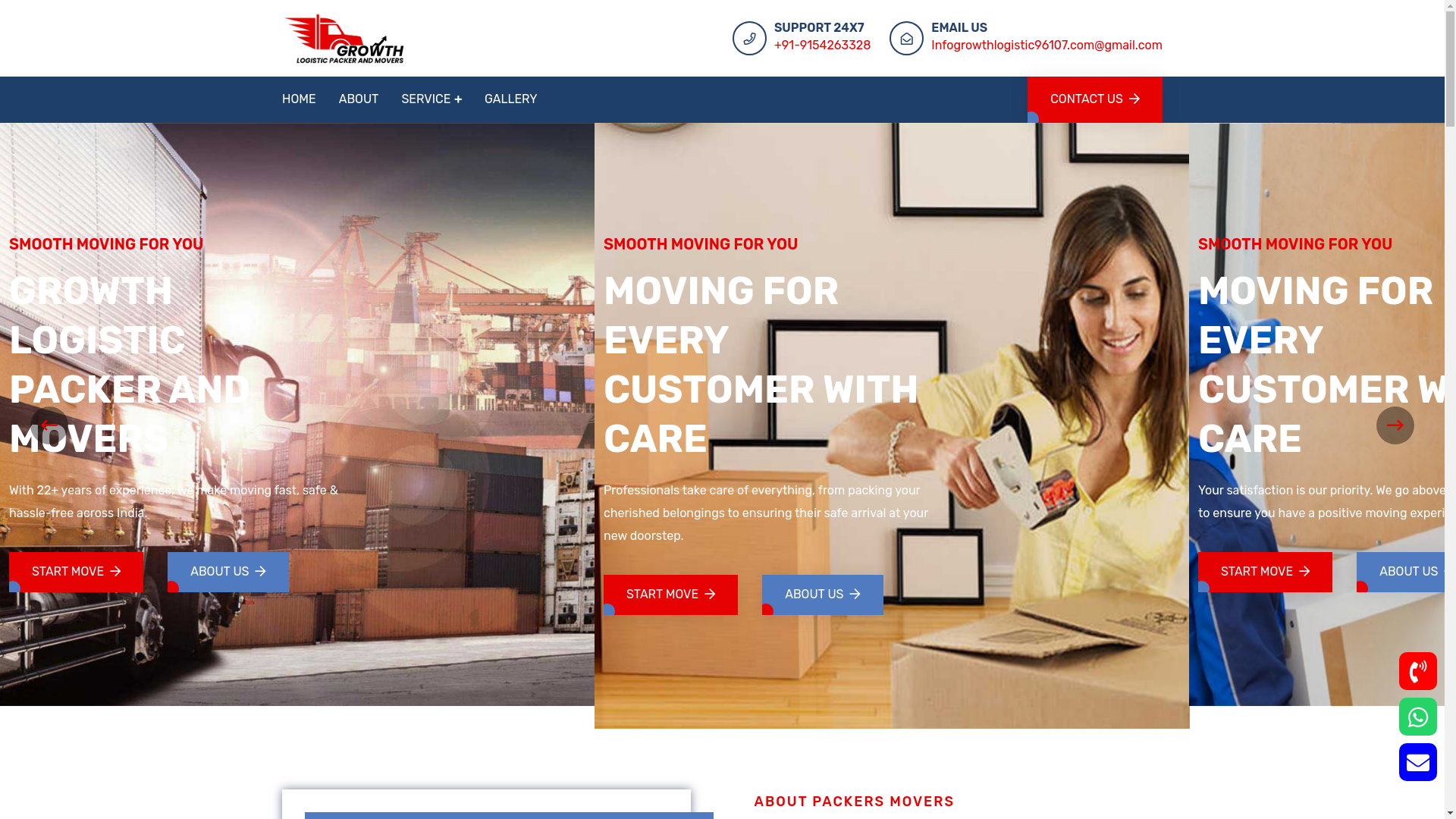 website screenshot of https://growthlogisticspackerandmovers.in/