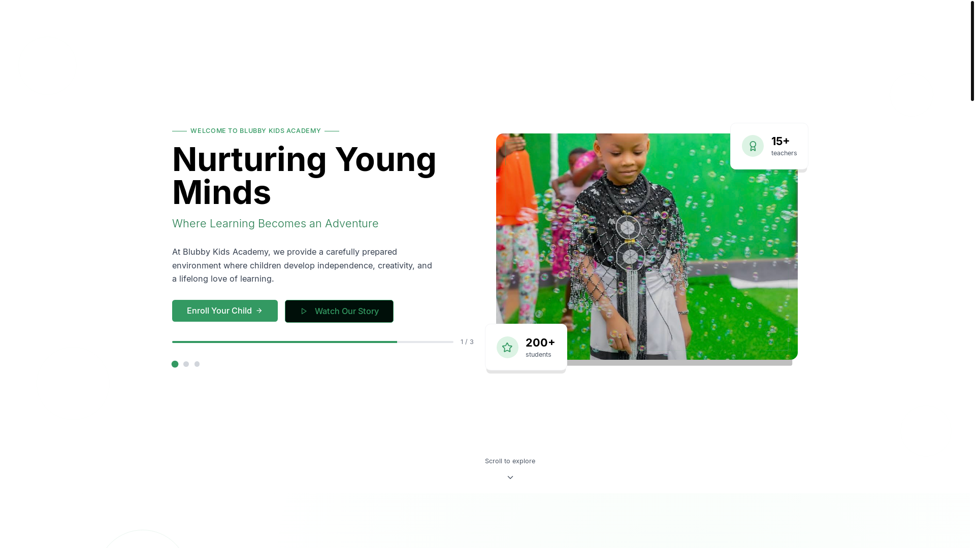 website screenshot of https://bubblykidsacademy.com/