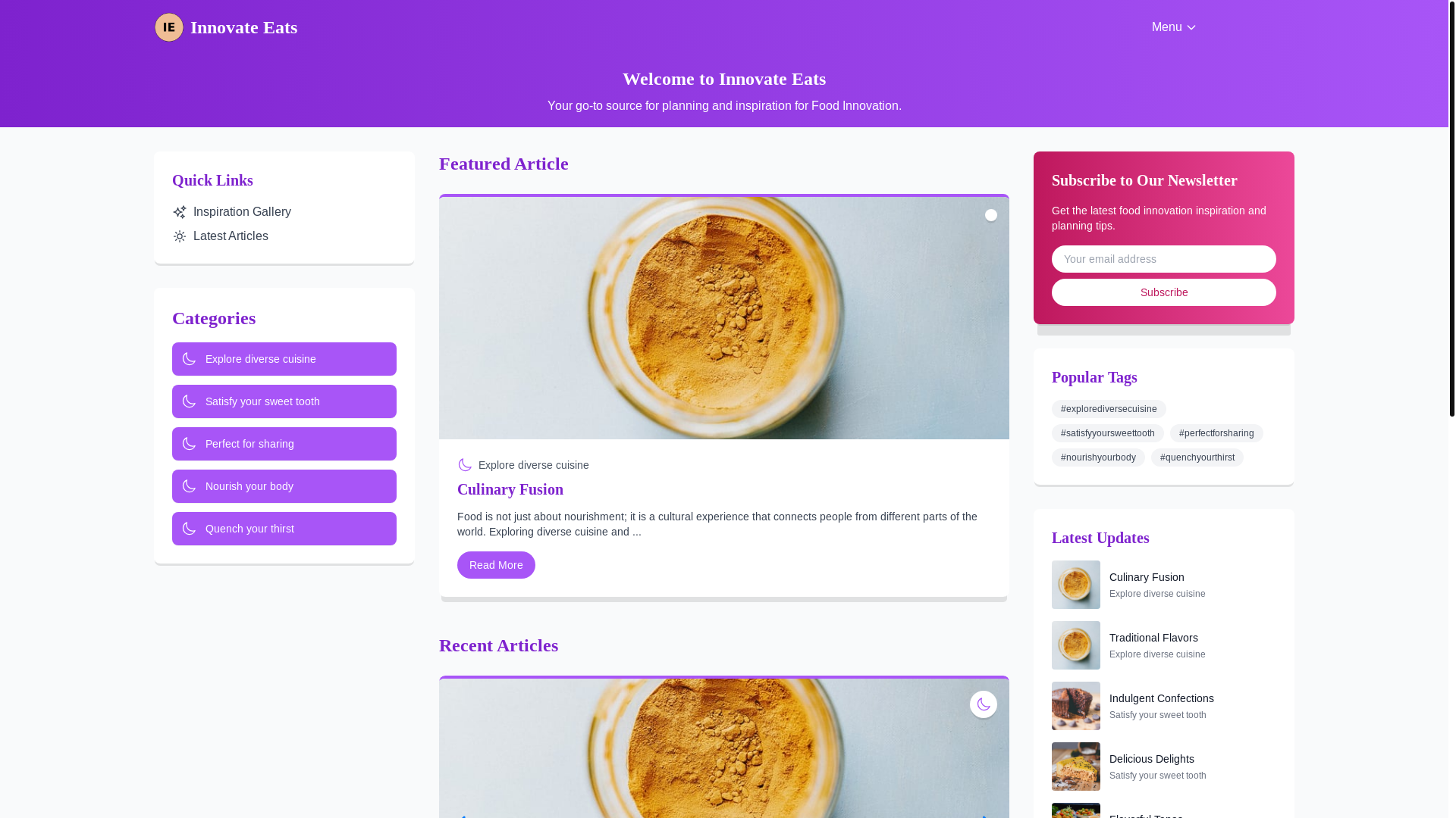 website screenshot of https://innovatefoodsolutions.food/